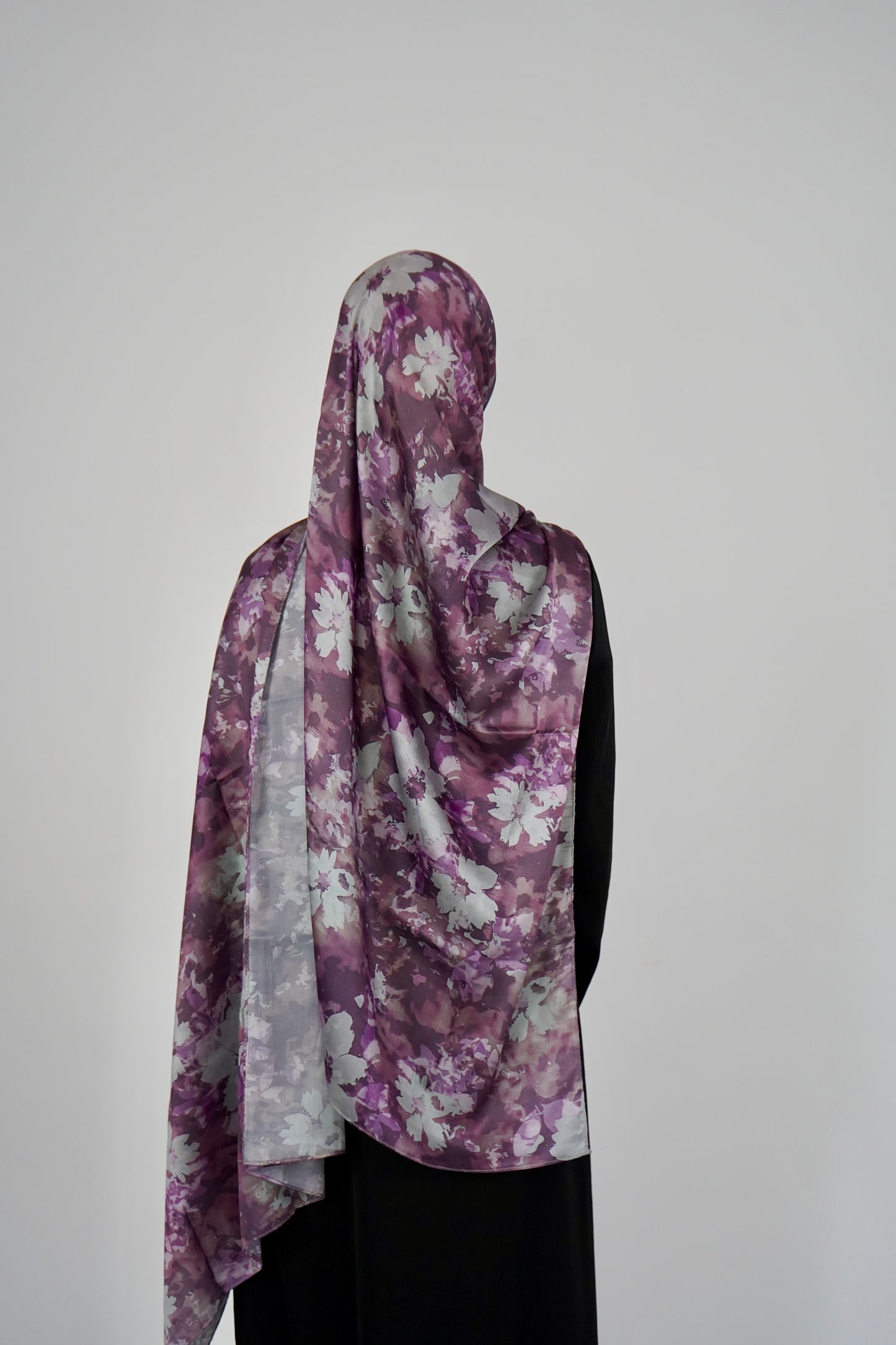 Printed Satin Hijab - Berry Bloom
