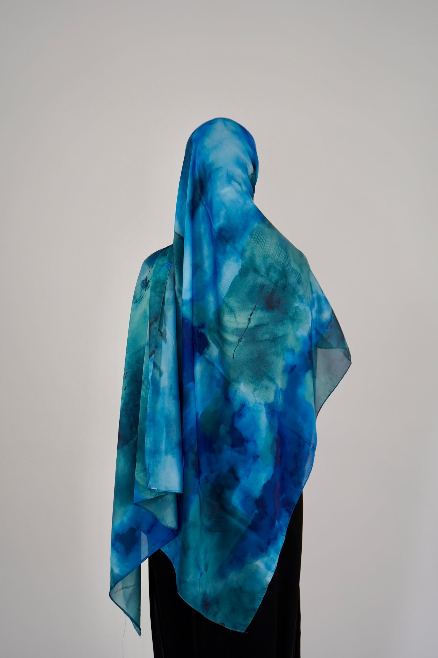 Printed Satin Hijab - Blue Tide