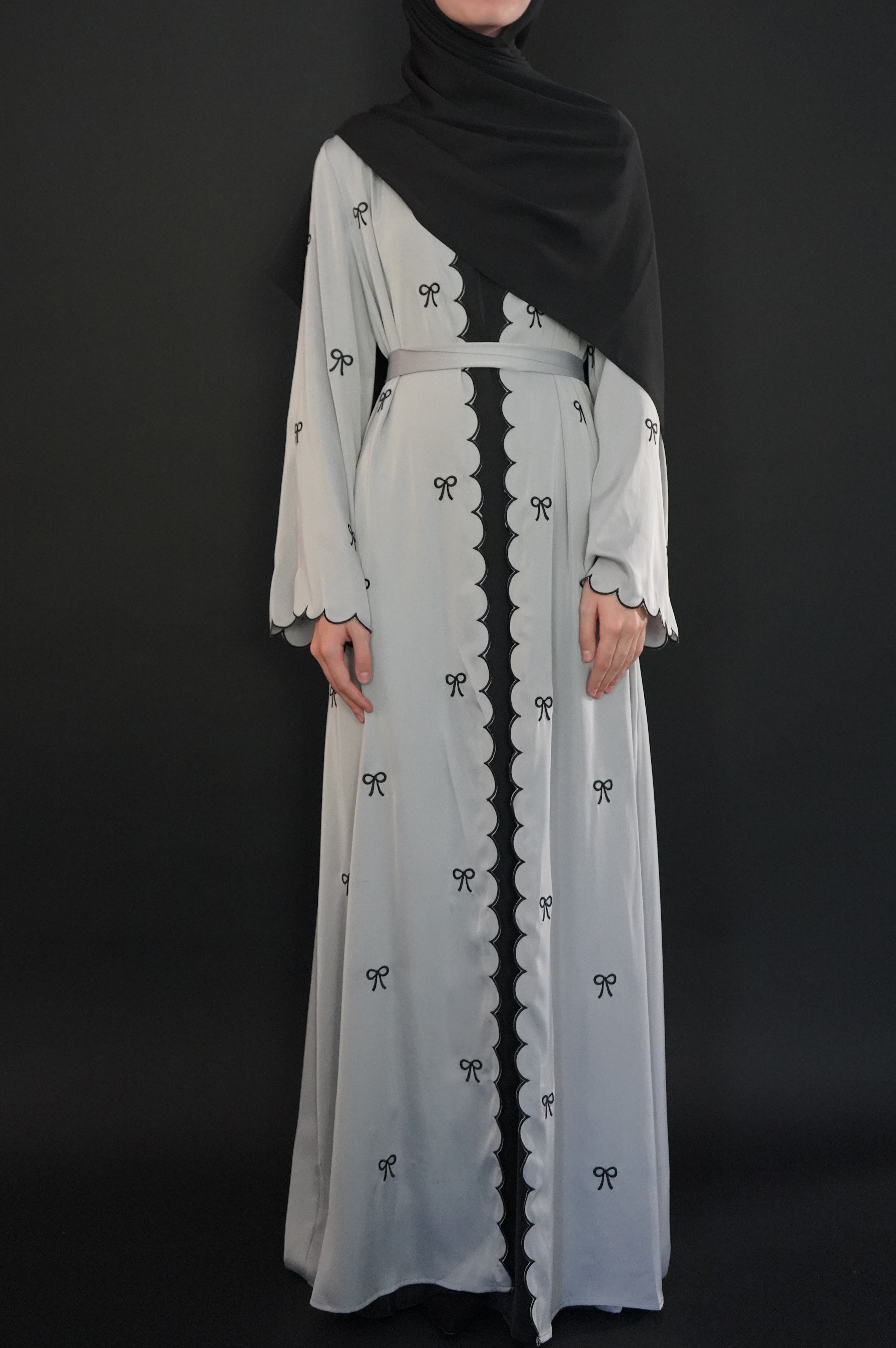 One Piece - Bow Abaya - Grey