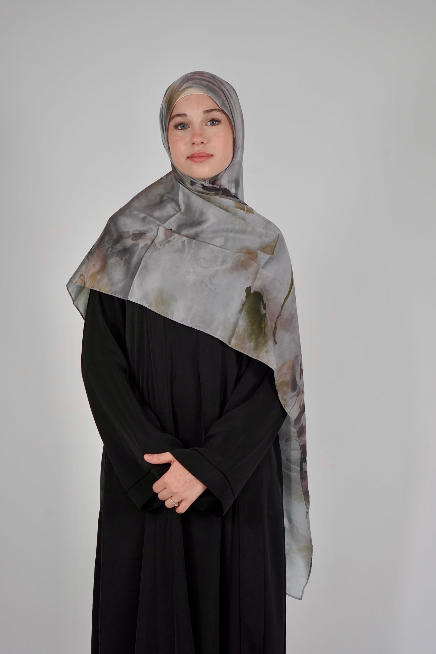 Printed Satin Hijab - Stone Fog