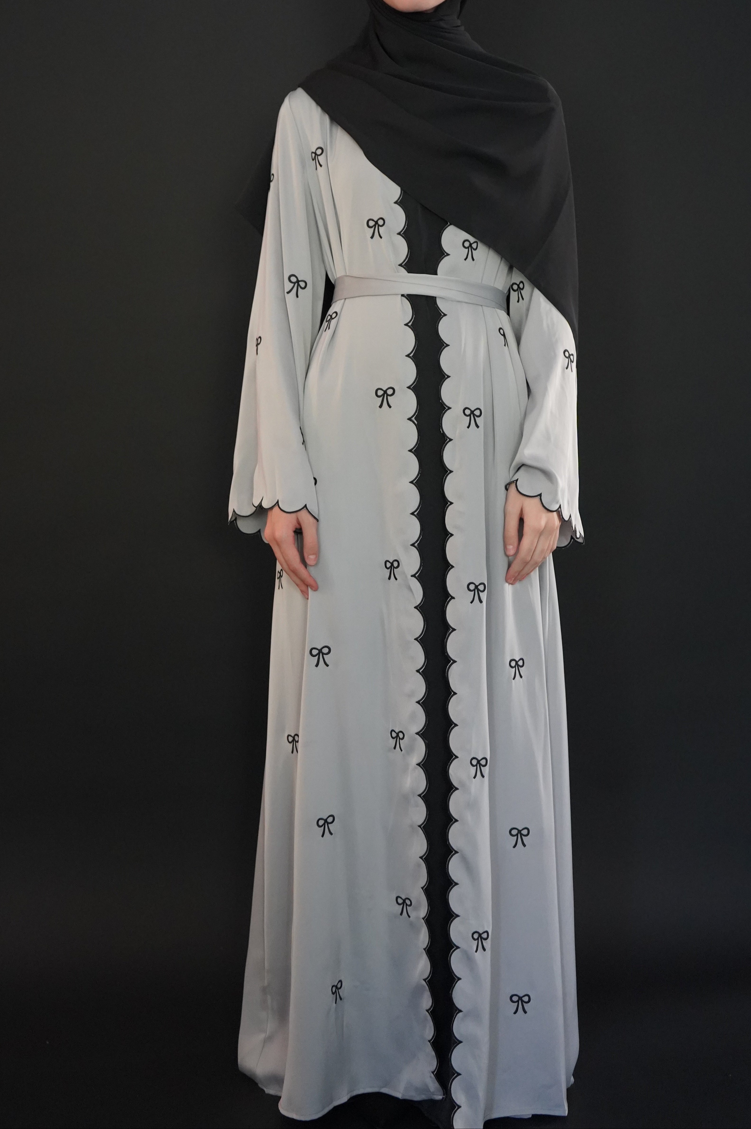 One Piece - Bow Abaya - Grey