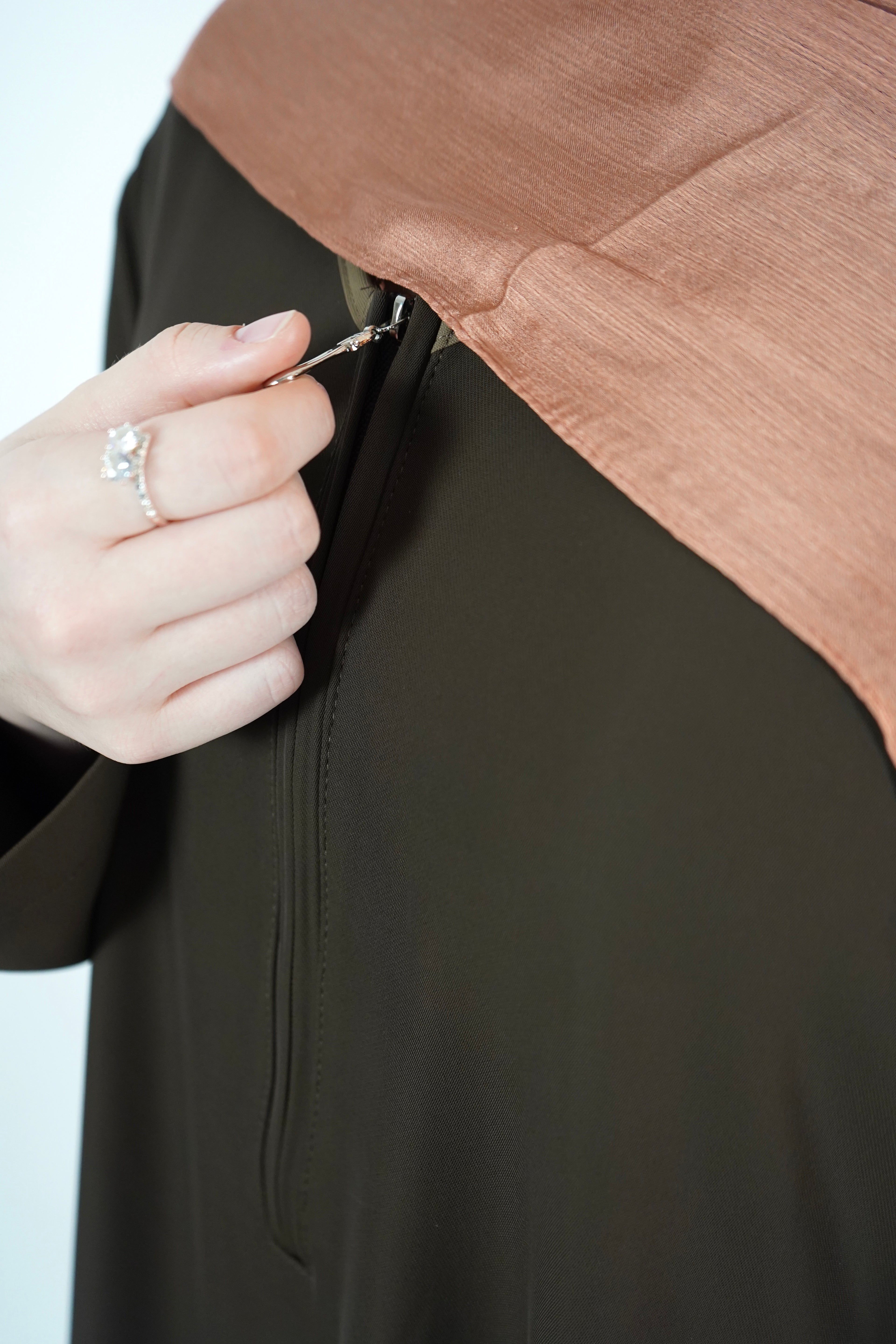 Elegant Front Zip up Abaya-Brown