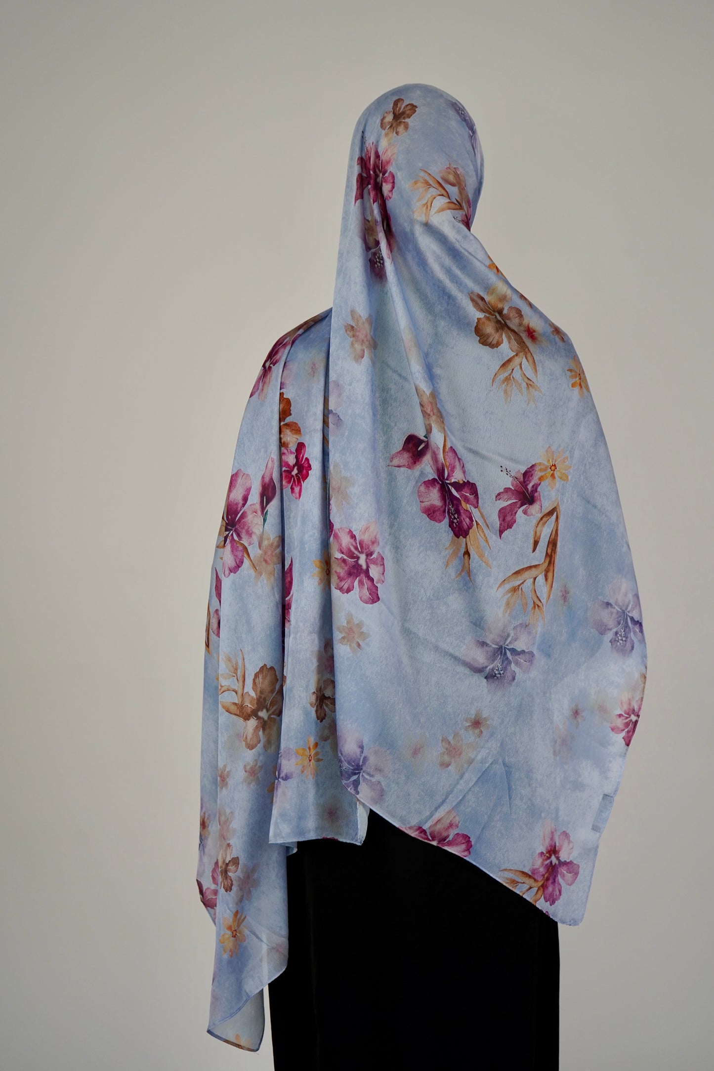 Printed Satin Hijab - Lavander Bloom