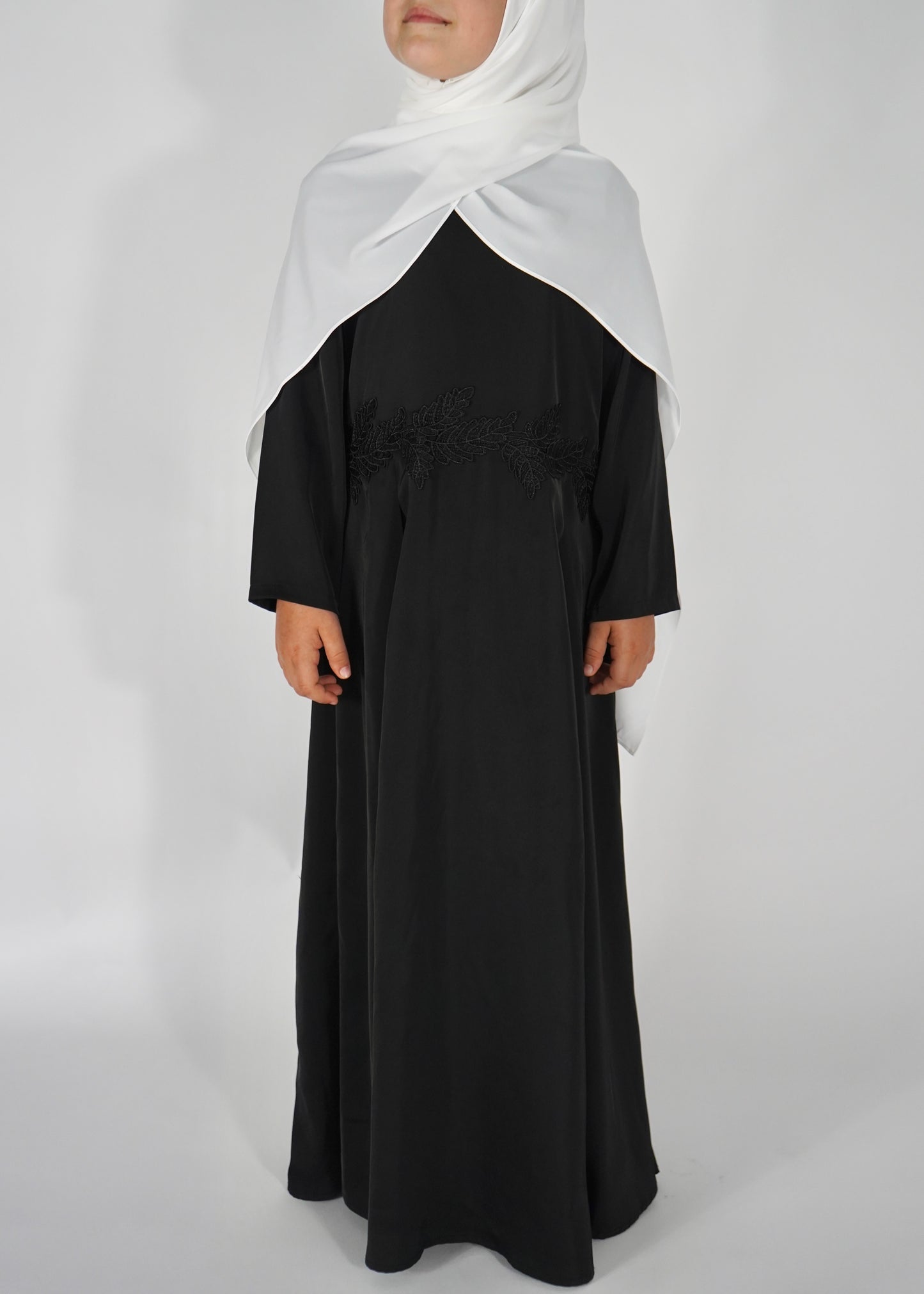 Kids Satin Abaya with Belt- Black