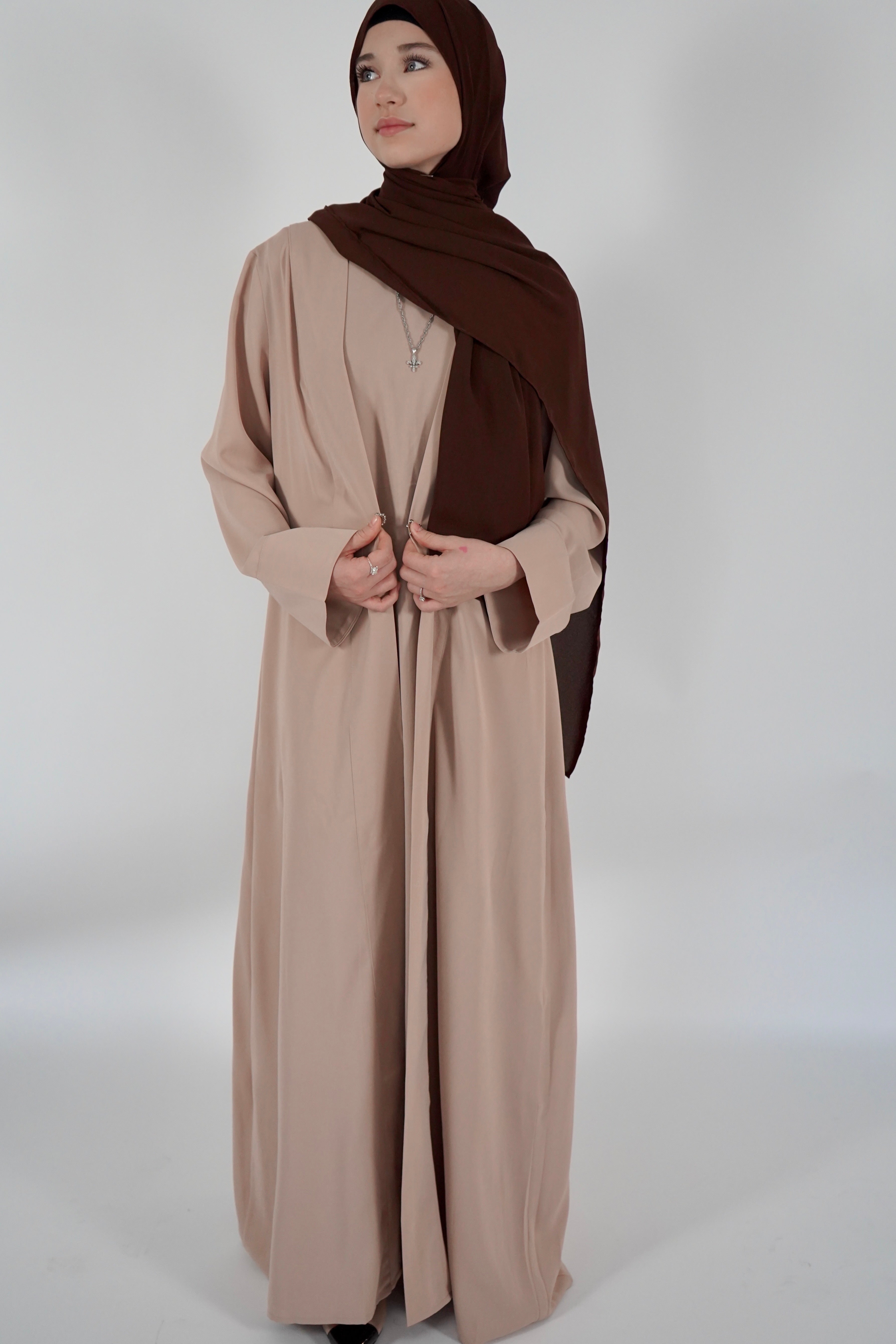 Two Piece Buckle Abaya - Tan