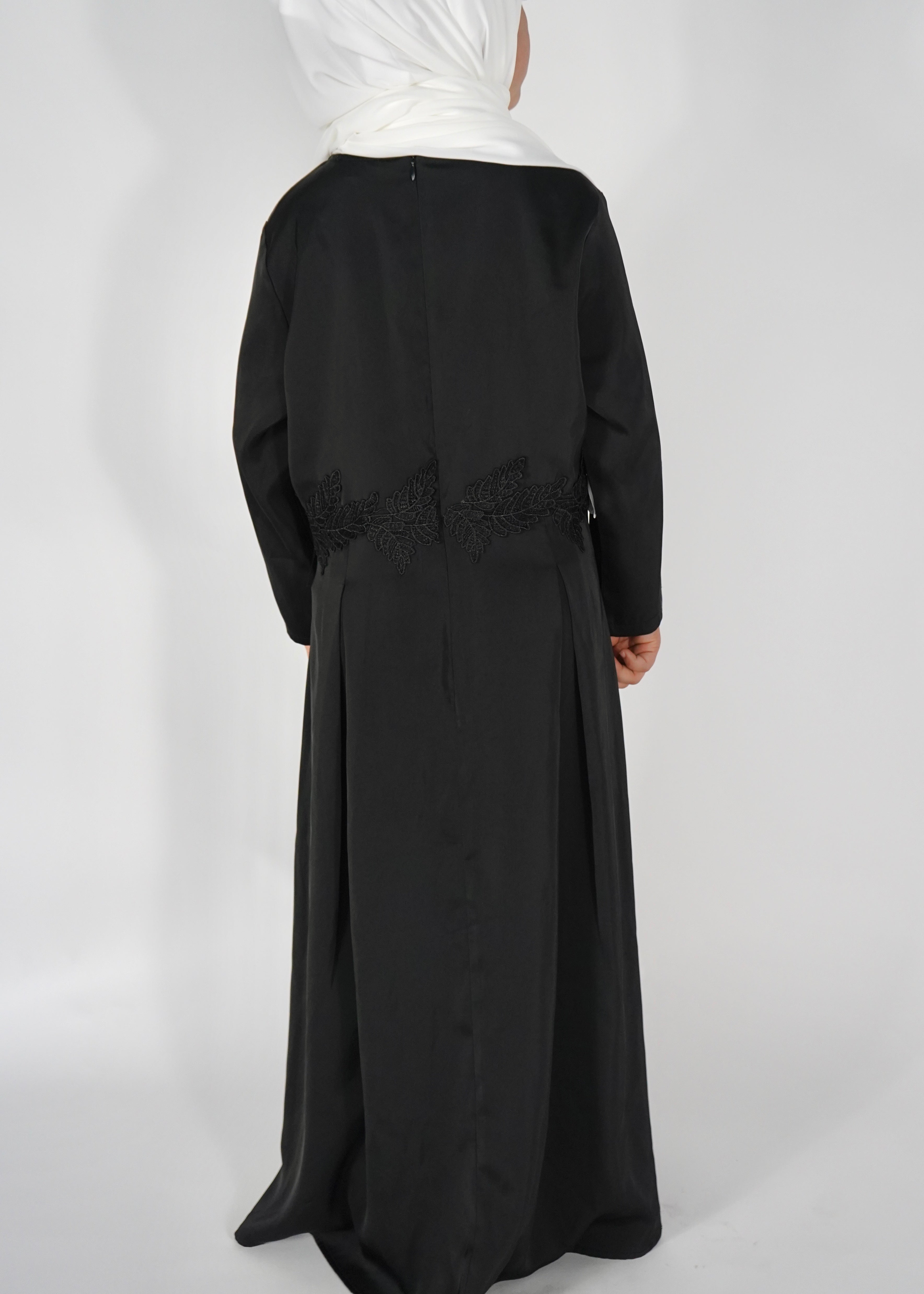 Kids Satin Abaya with Belt- Black
