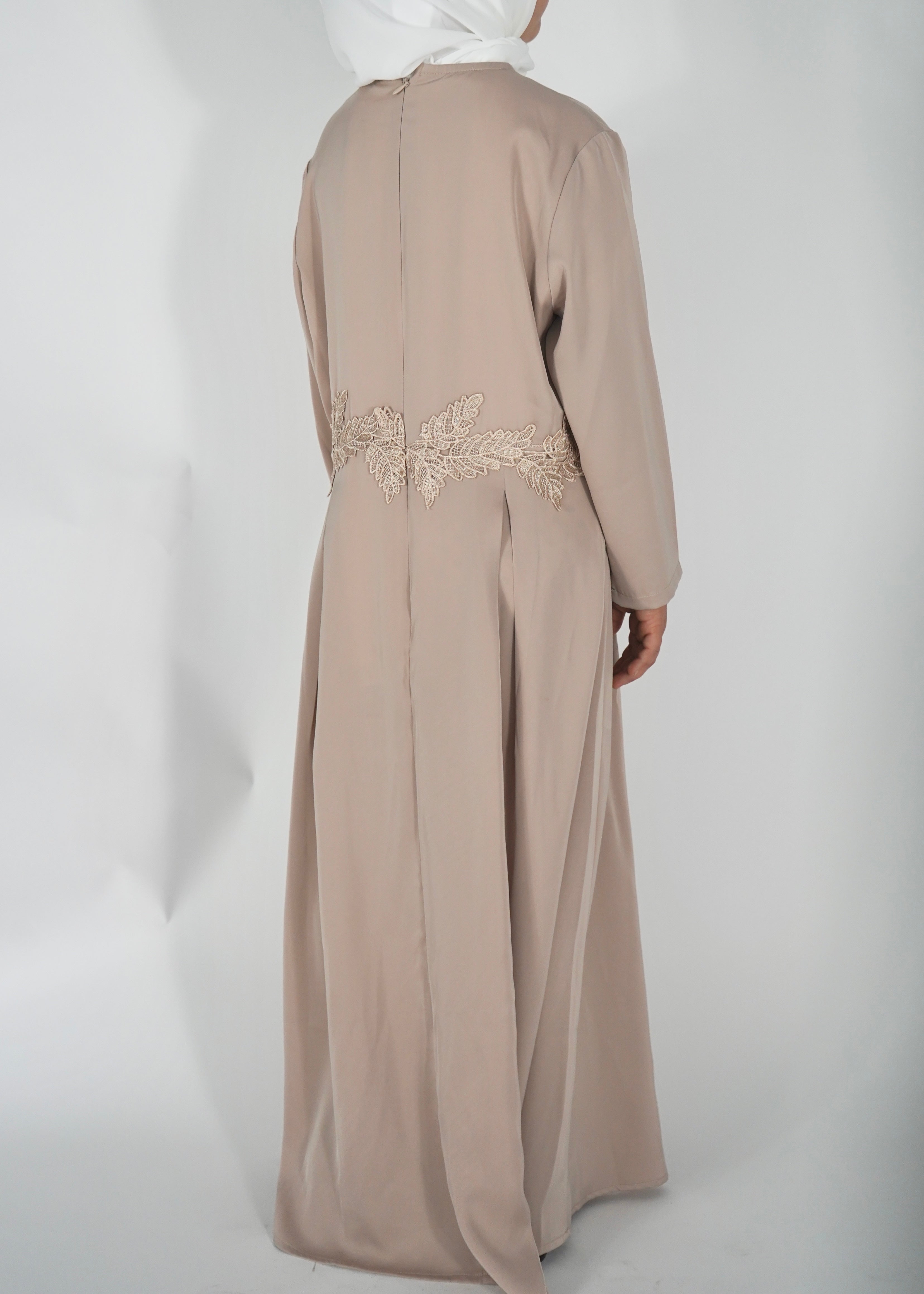 Kids Satin Abaya with Belt - Beige