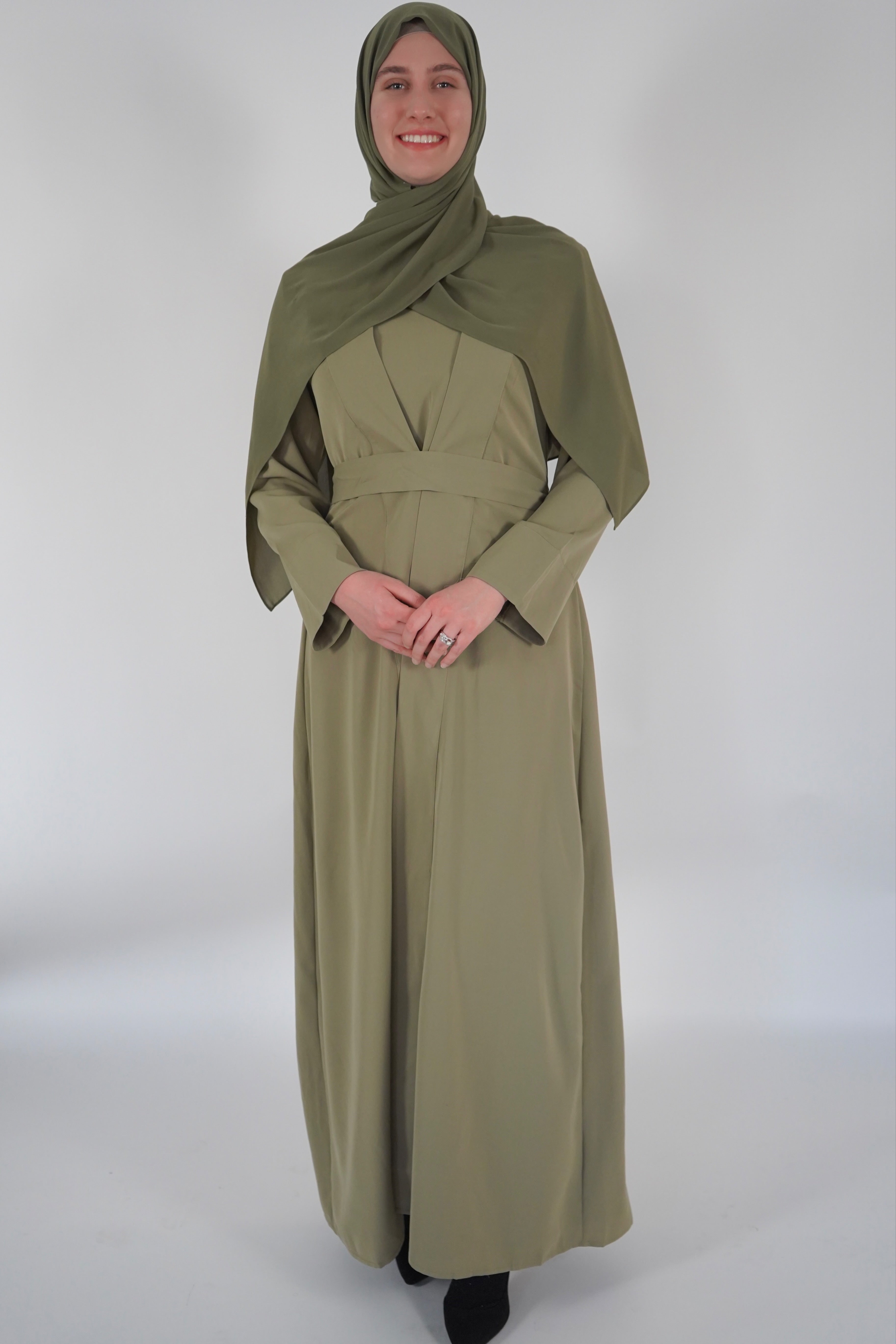 Two Piece Buckle Abaya- Olive