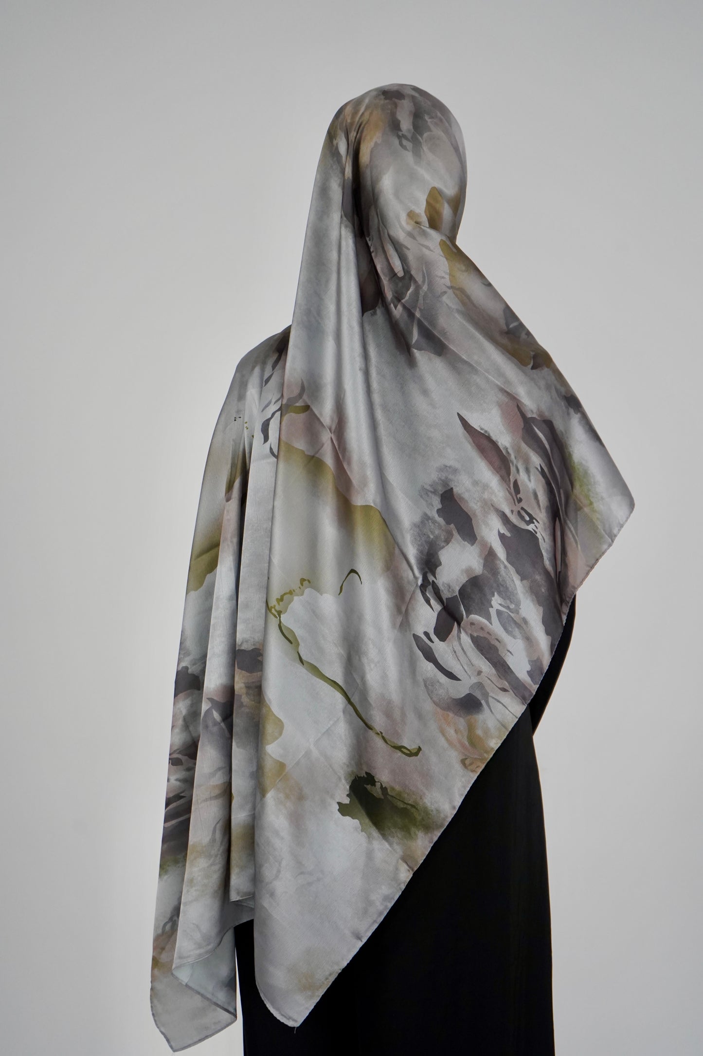 Printed Satin Hijab - Stone Fog
