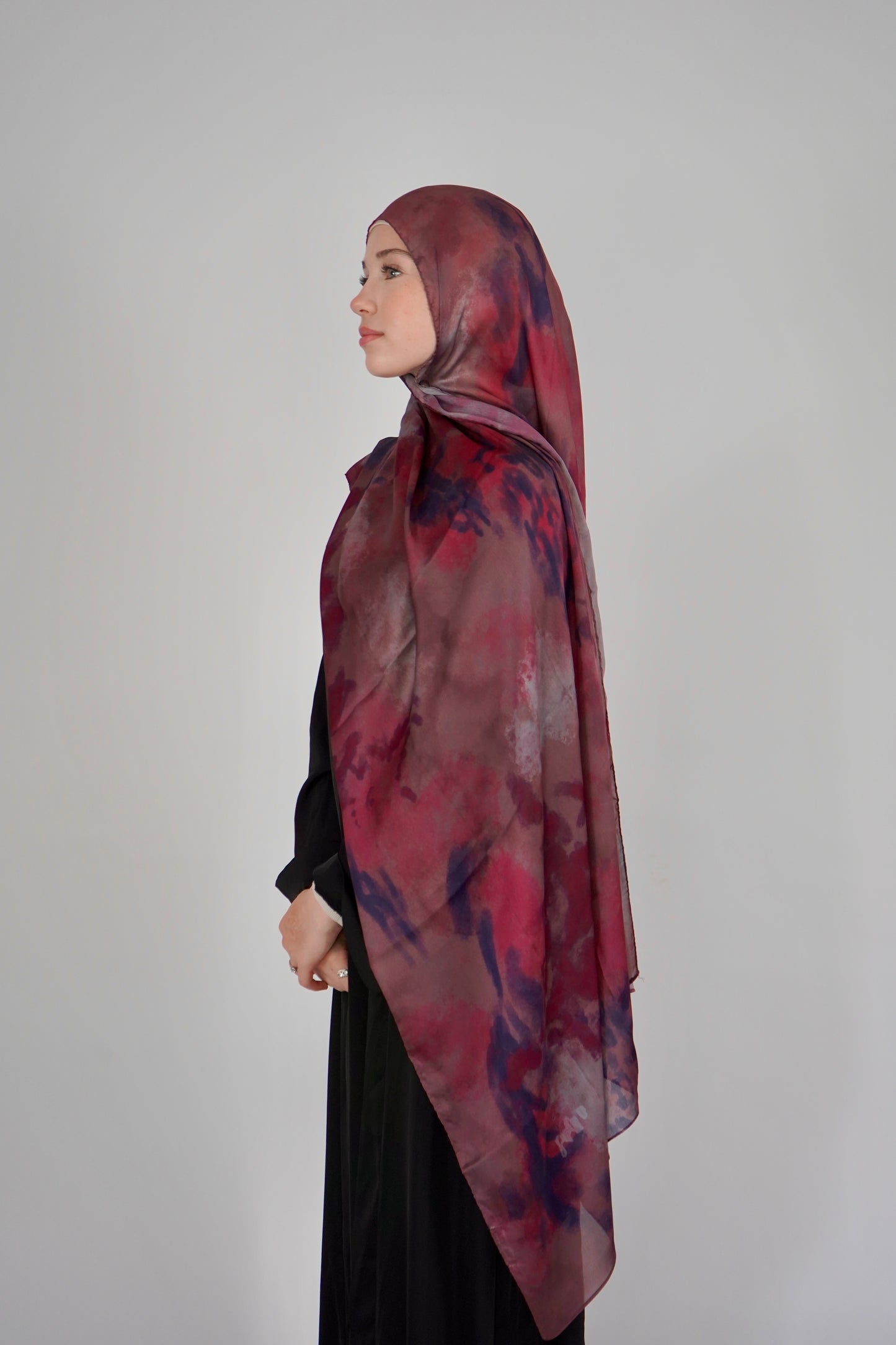 Printed Satin Hijab - Mulberry Mist