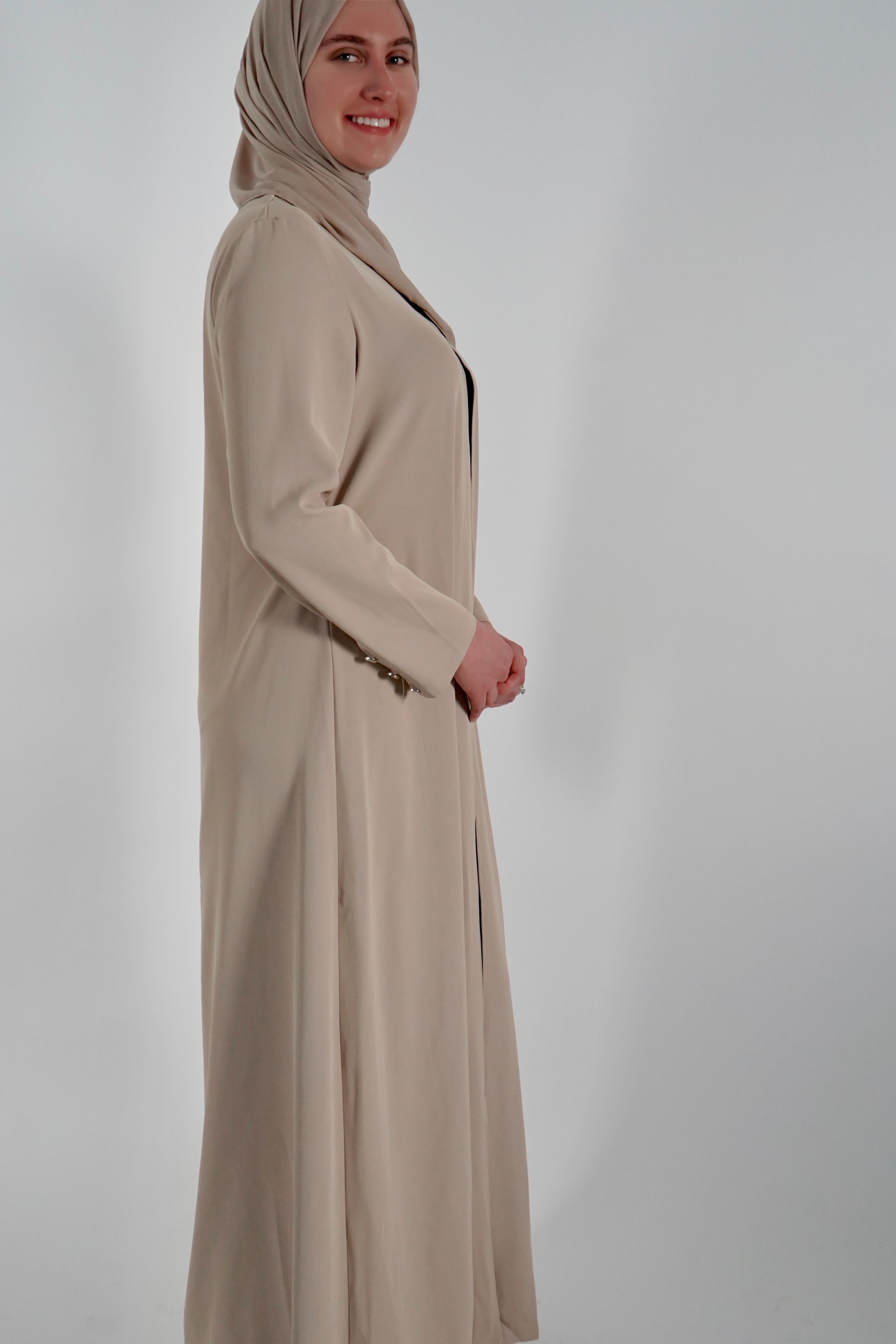 Elegant One Piece Open Front Abaya - Beige