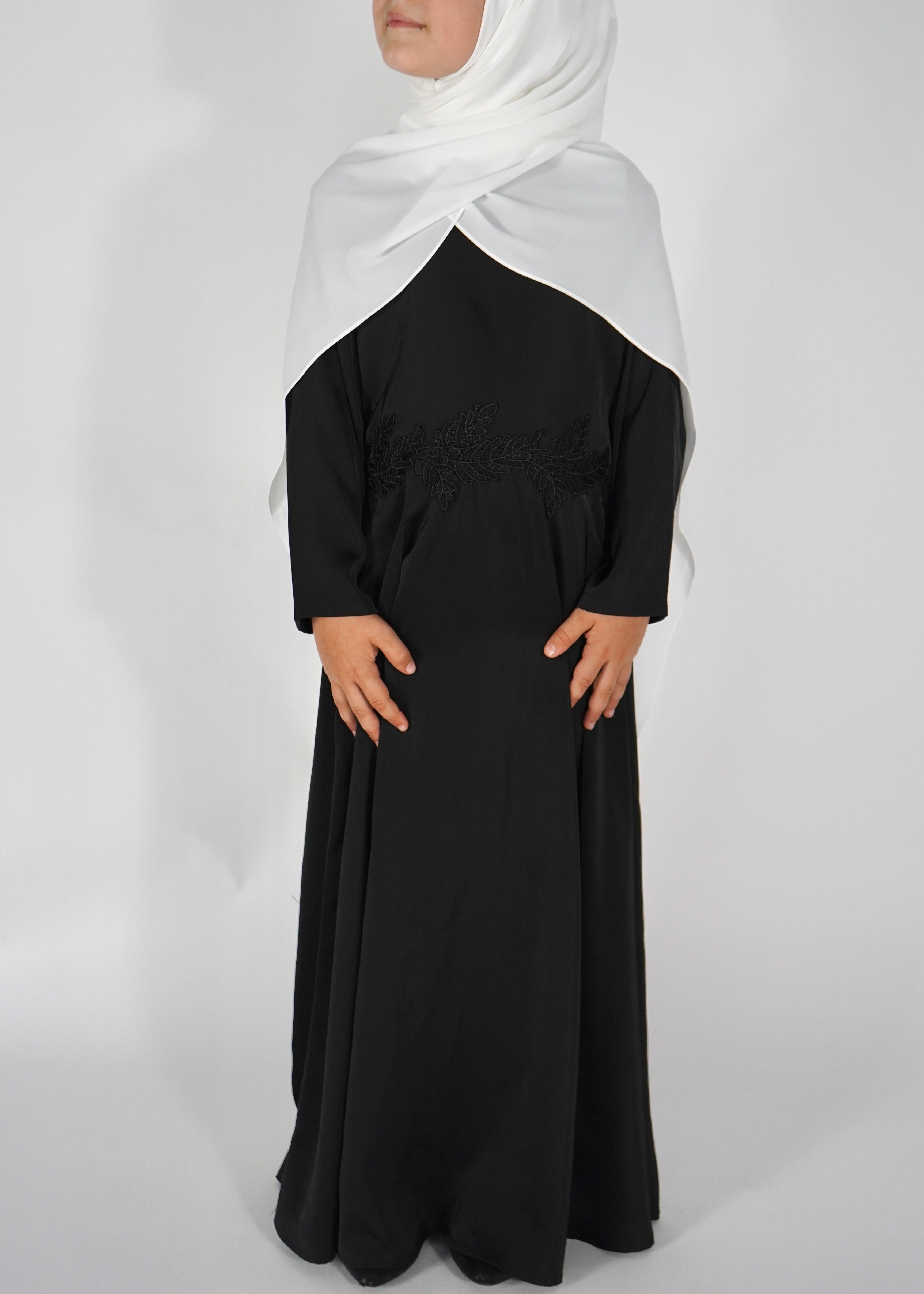 Kids Satin Abaya with Belt- Black