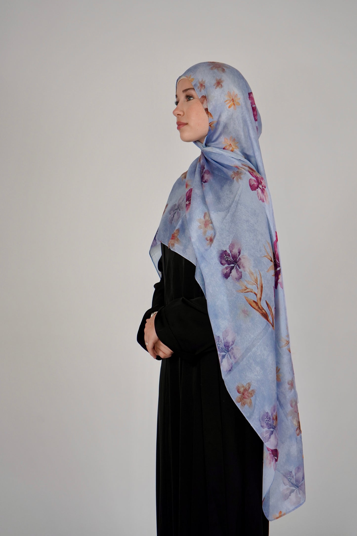 Printed Satin Hijab - Lavander Bloom