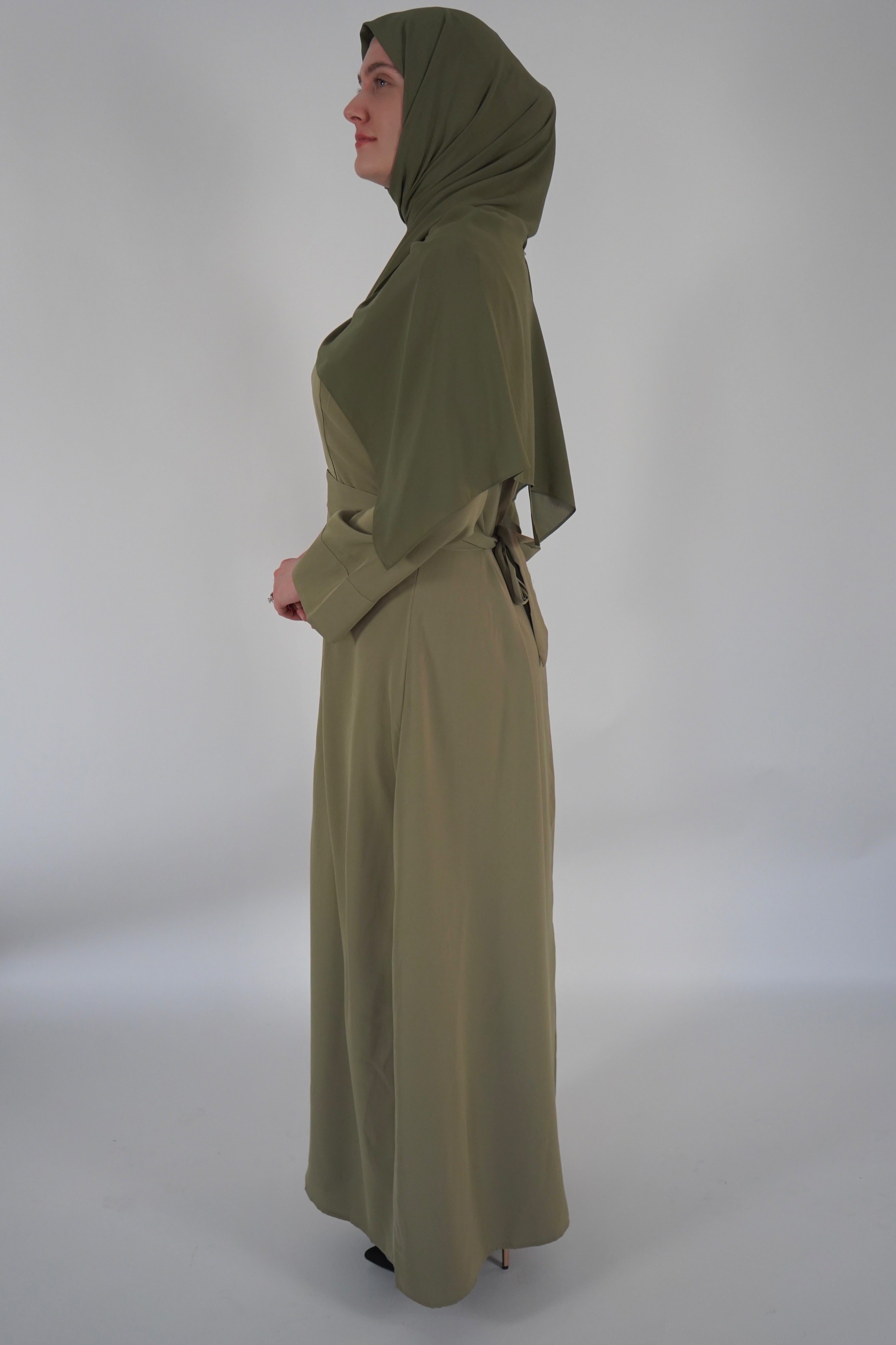 Two Piece Buckle Abaya- Olive