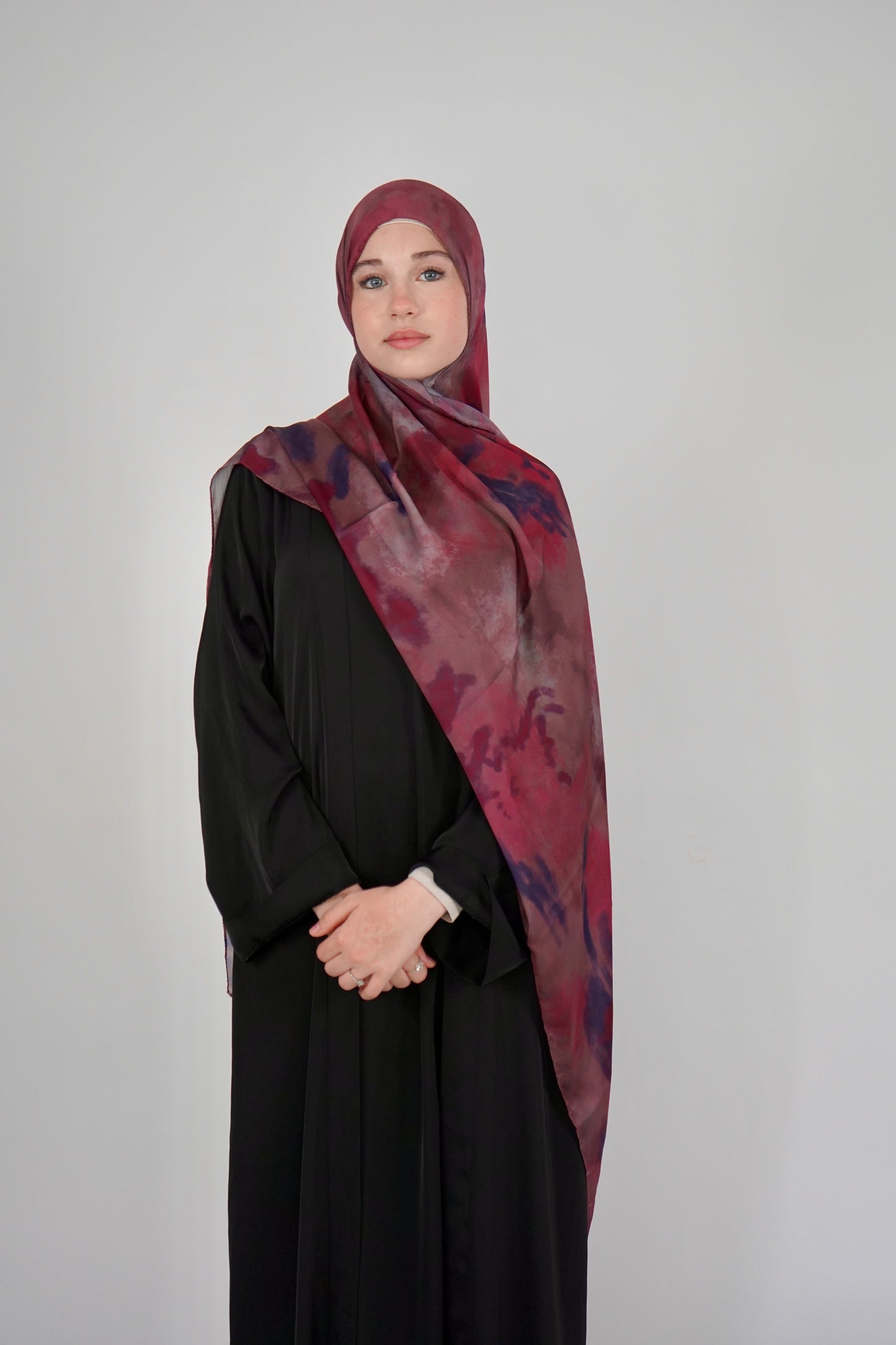 Printed Satin Hijab - Mulberry Mist