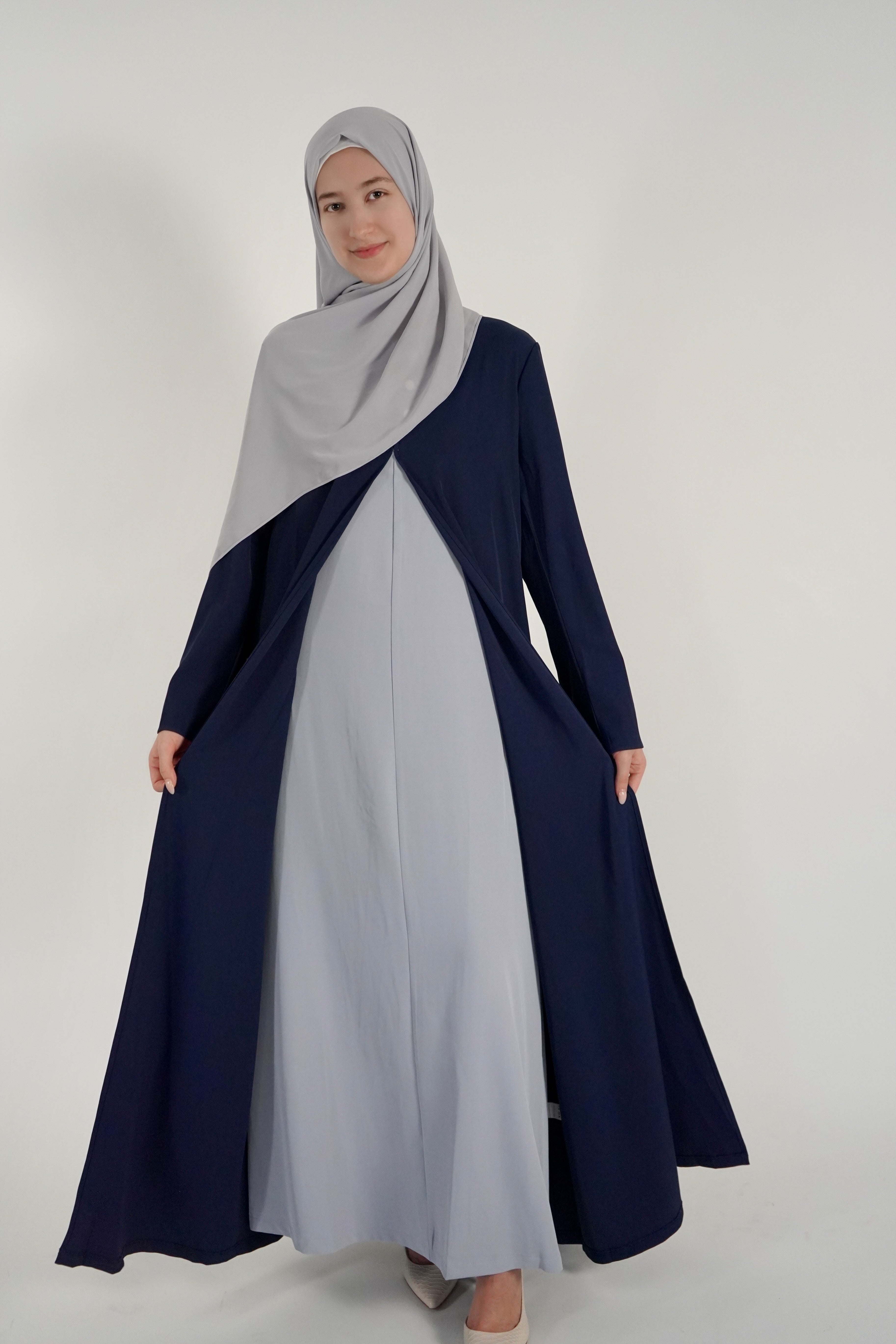 Elegant One Piece Open Front Abaya - Navy