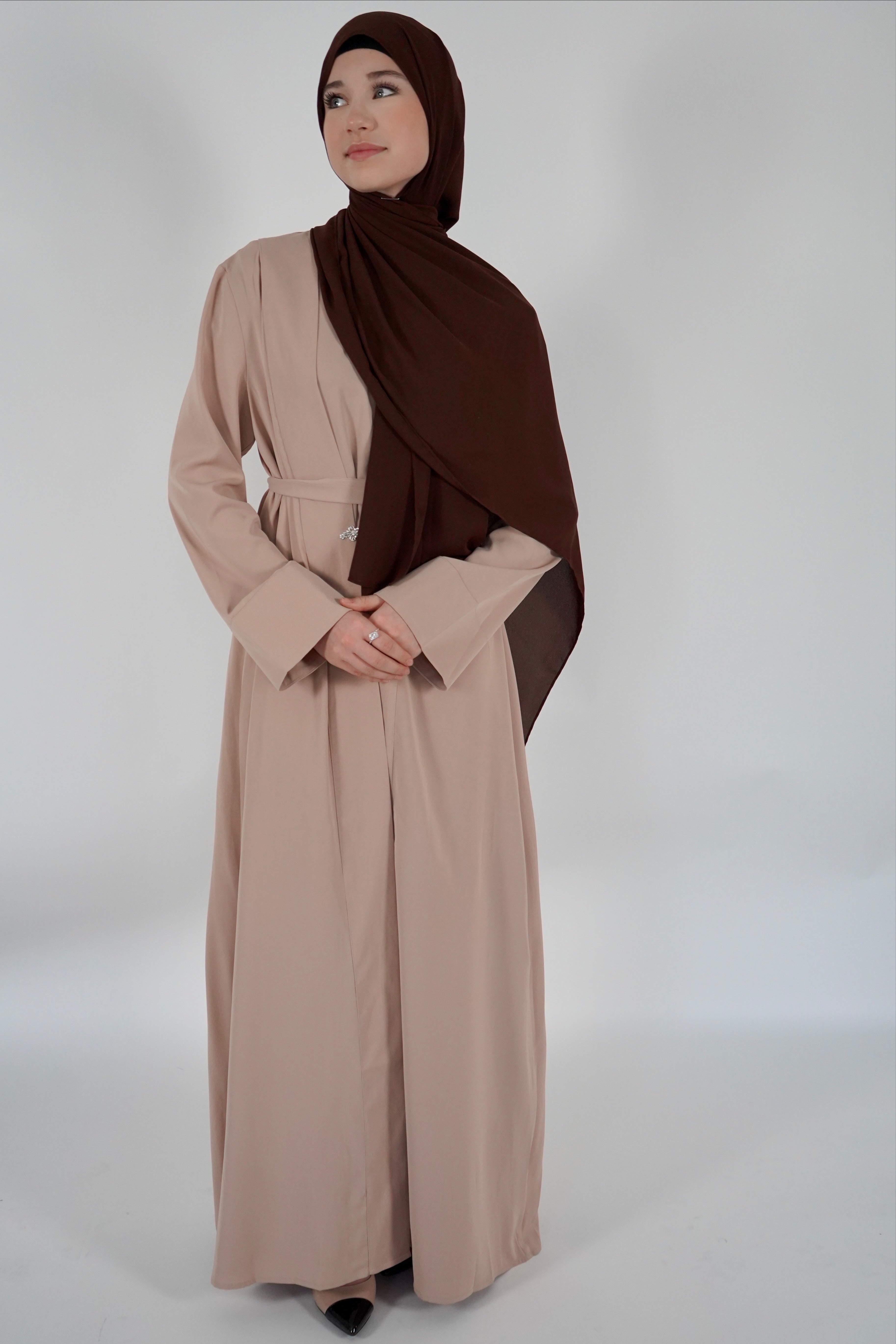 Two Piece Buckle Abaya - Tan