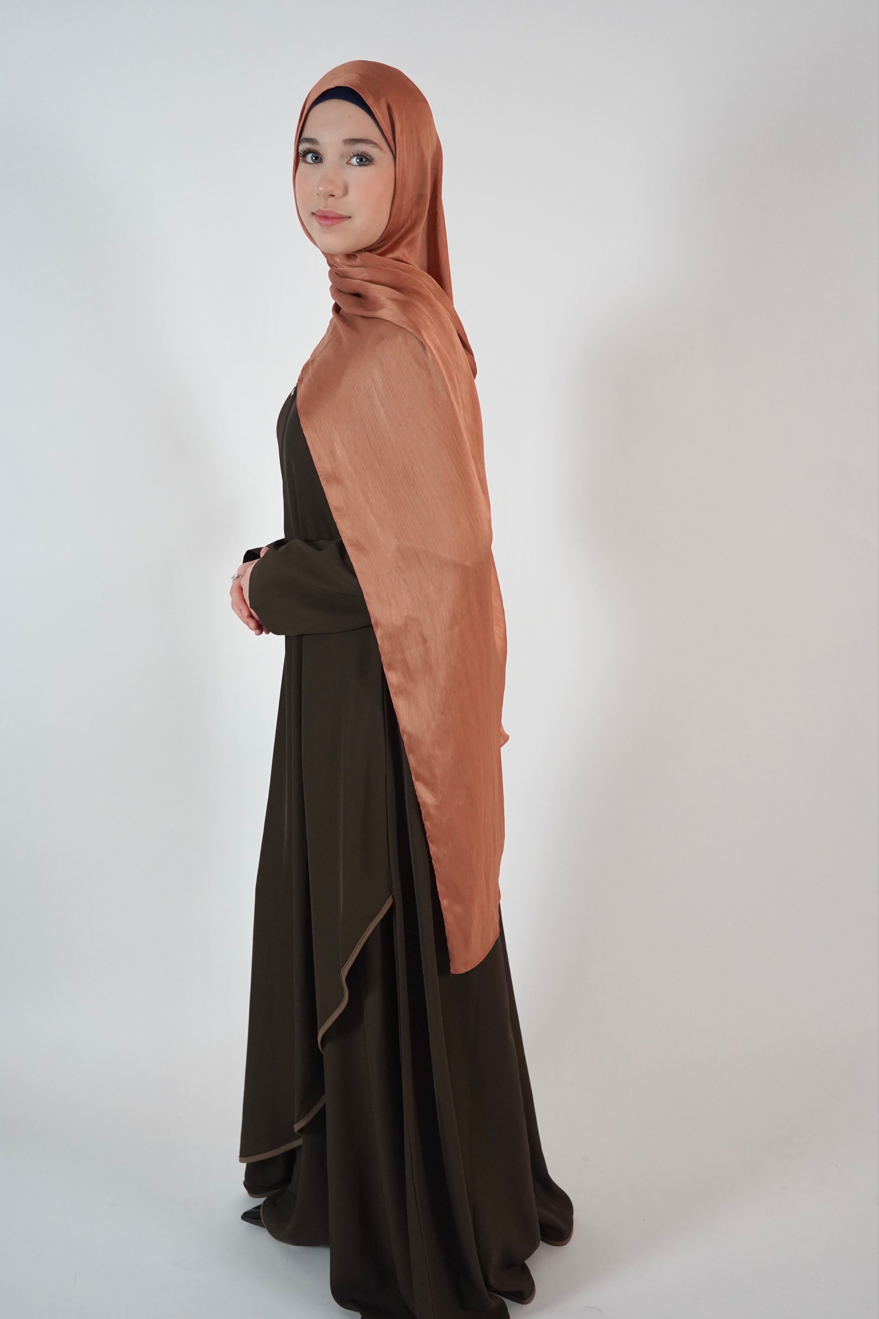 Elegant Front Zip up Abaya-Brown