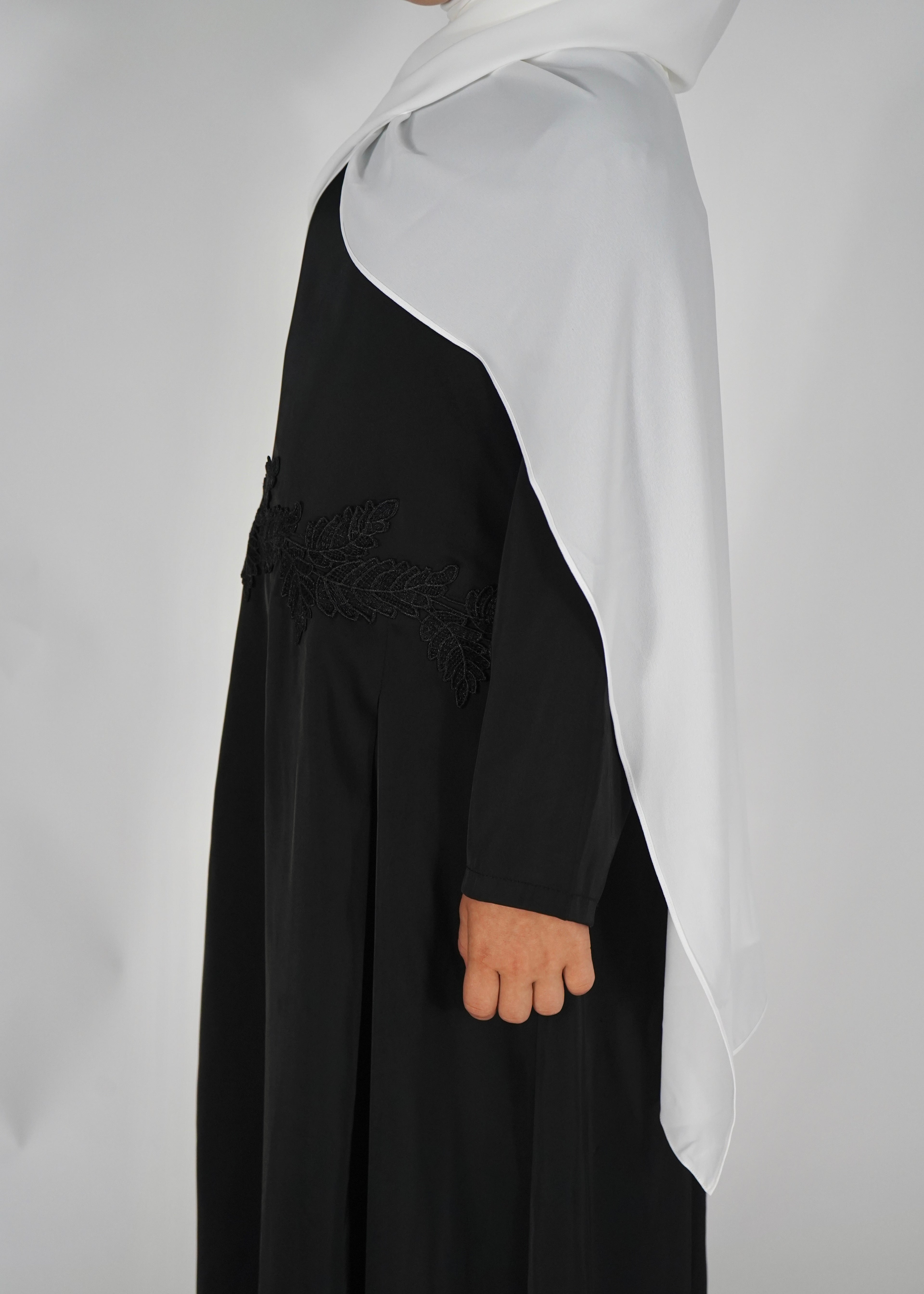 Kids Satin Abaya with Belt- Black
