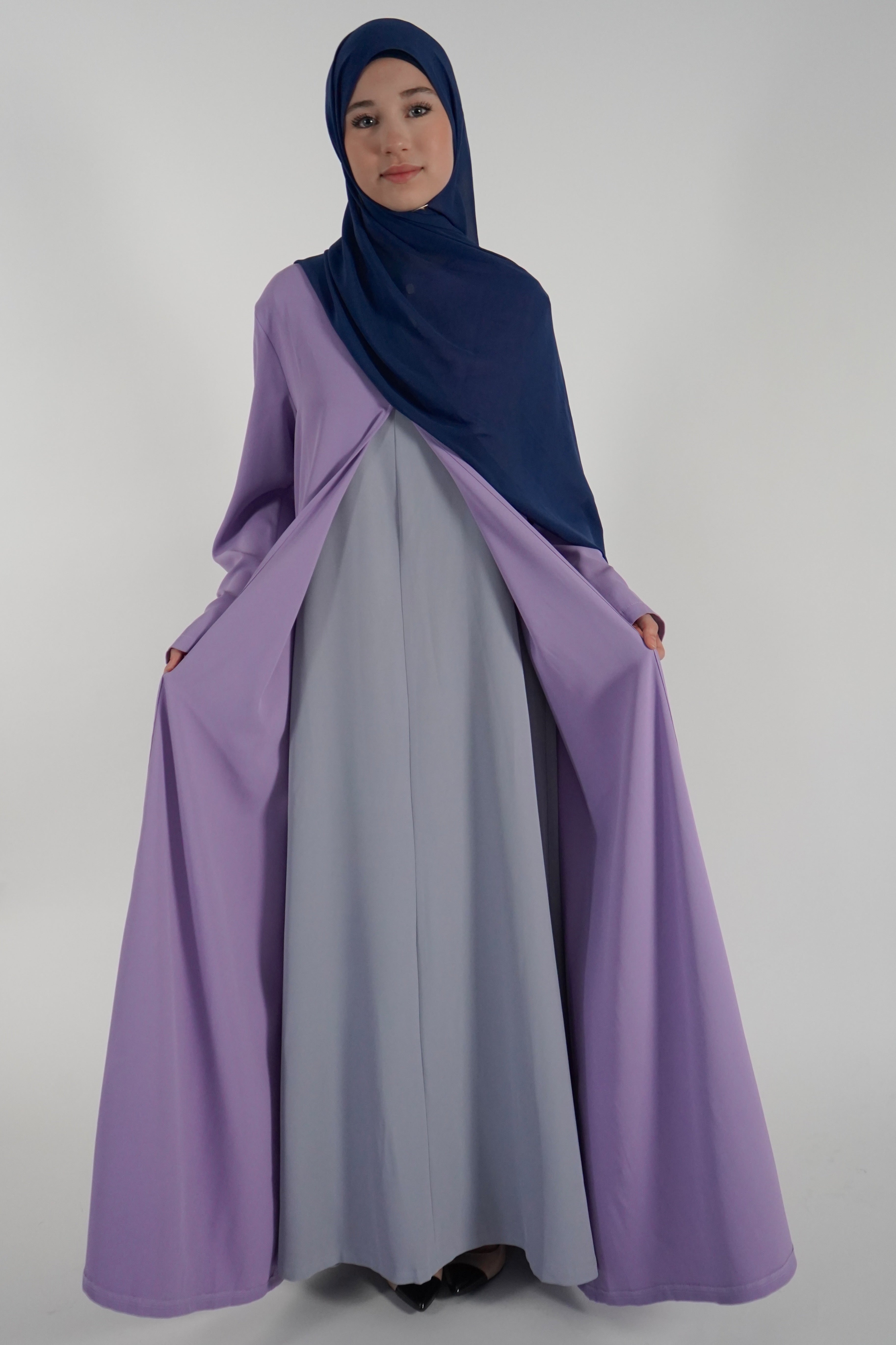 Elegant One Piece Open Front Abaya - Lilac
