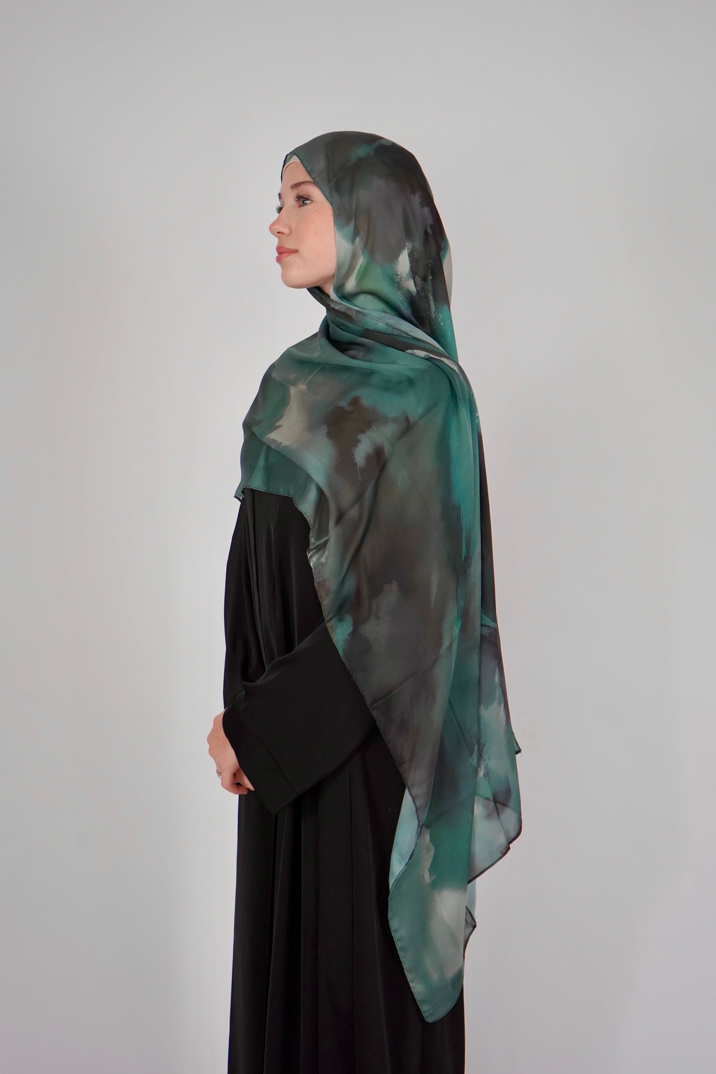 Printed Satin Hijab - Forest Mirage