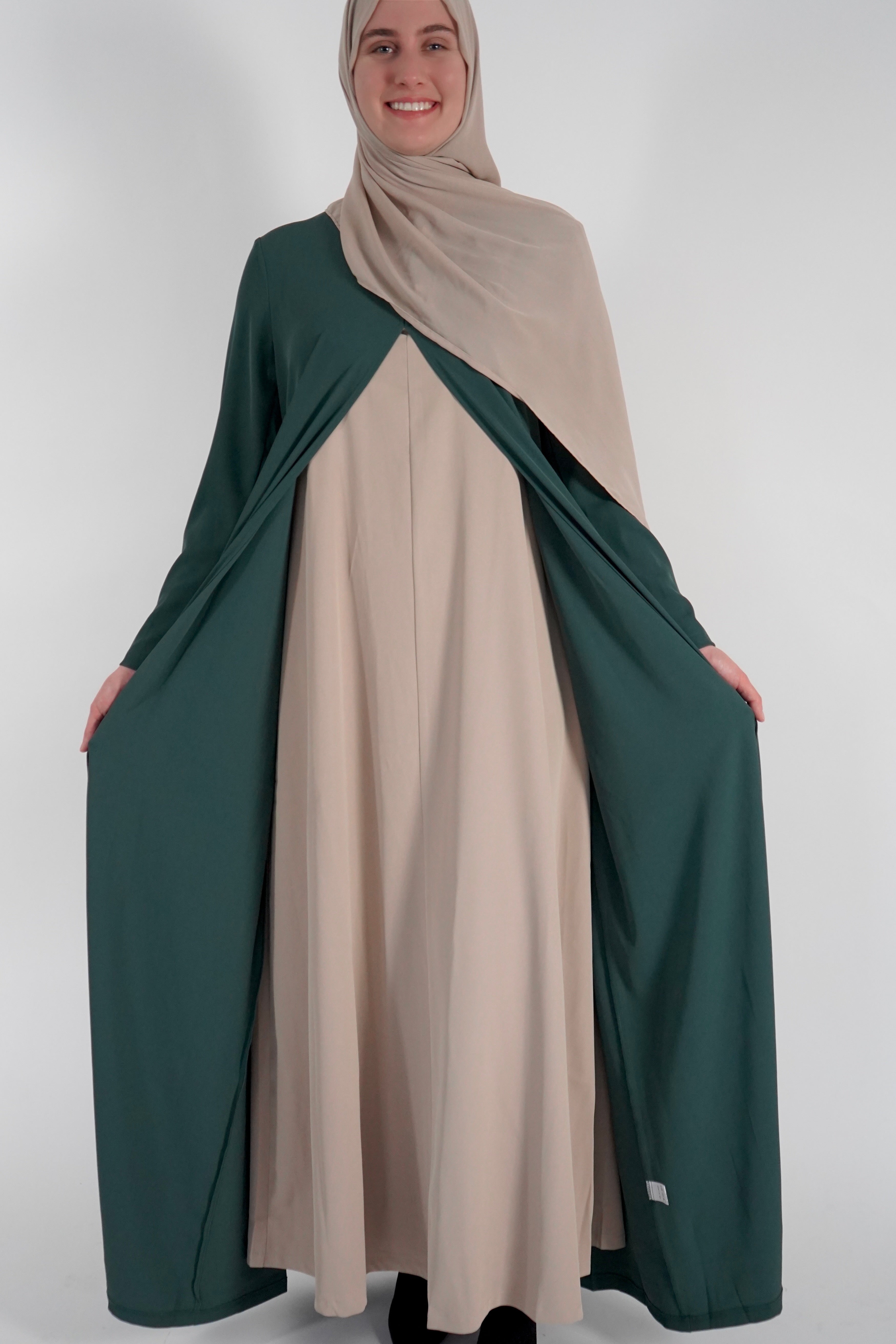 Elegant One Piece Open Front Abaya - Forest Green