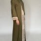 Zip Up Embroidery Abaya - Olive