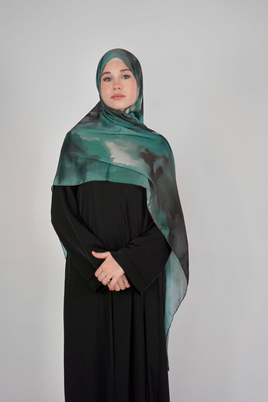 Printed Satin Hijab - Forest Mirage