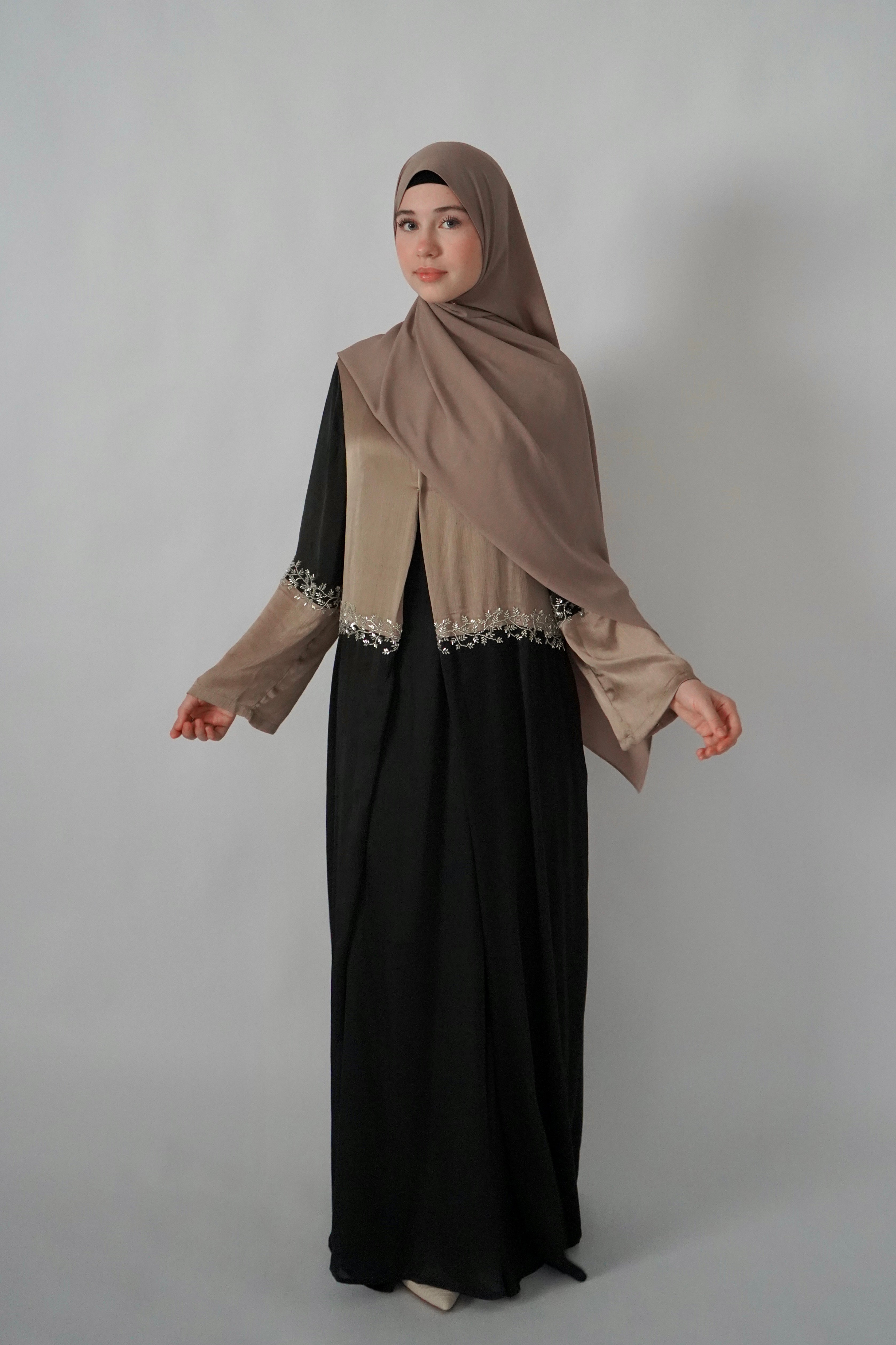 Two Piece Beaded Abaya - Black