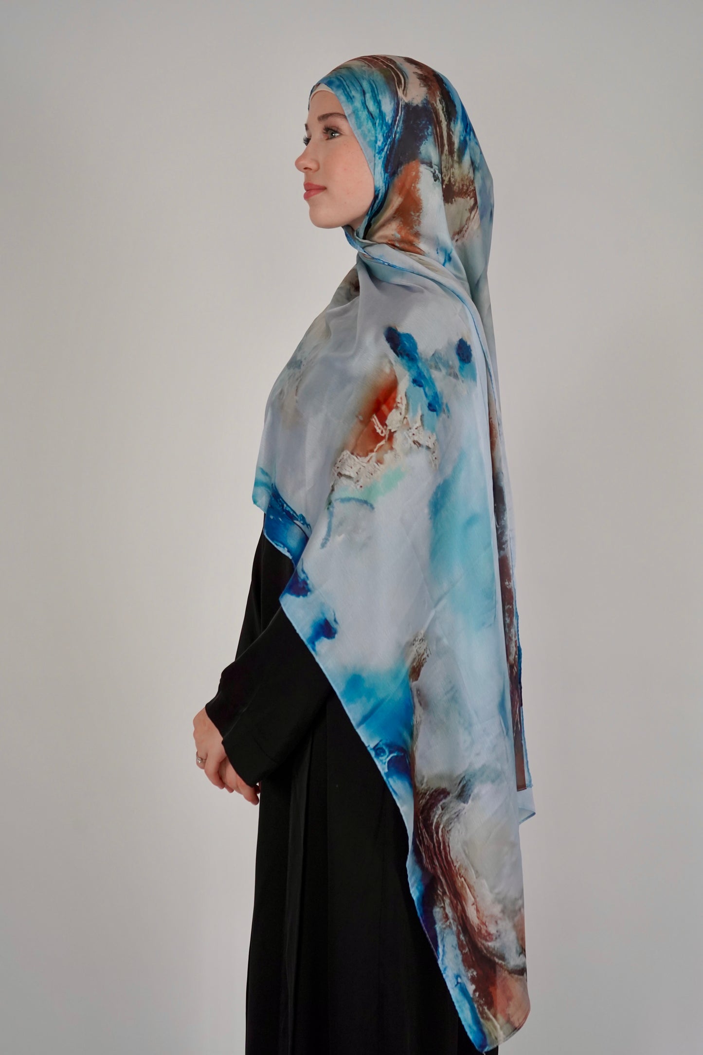 Printed Satin Hijab - Coastal Tide