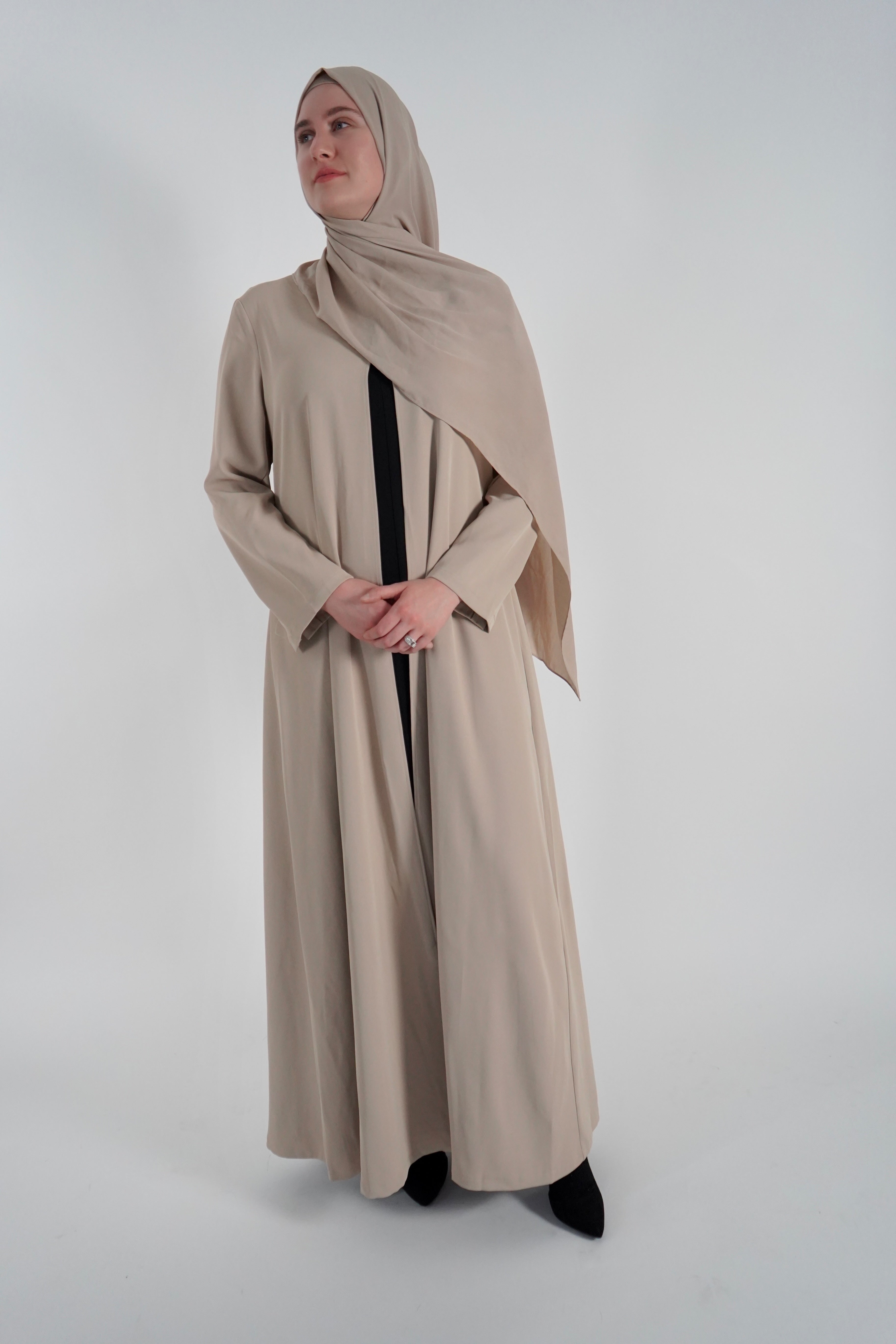 Elegant One Piece Open Front Abaya - Beige
