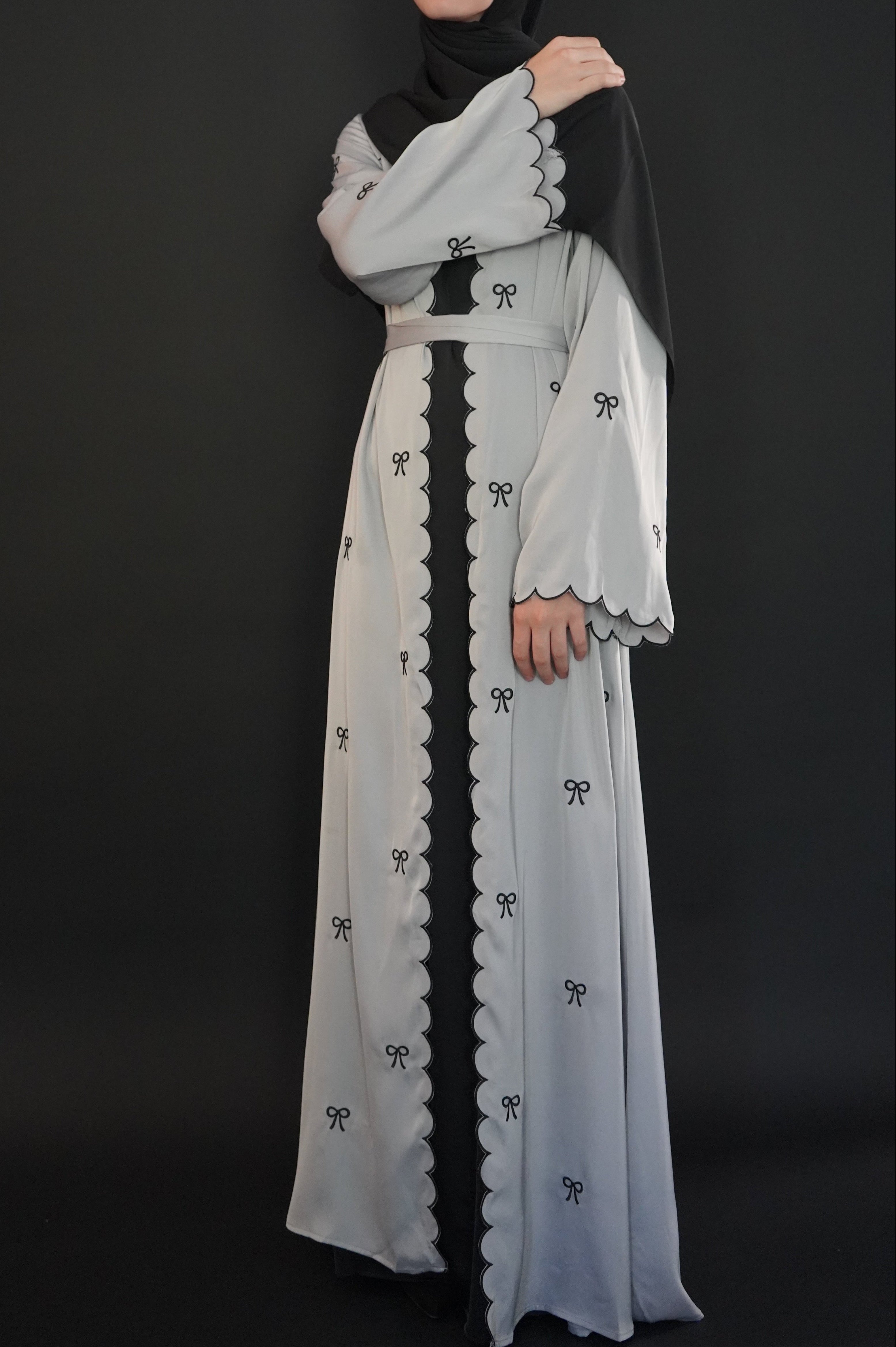 One Piece - Bow Abaya - Grey
