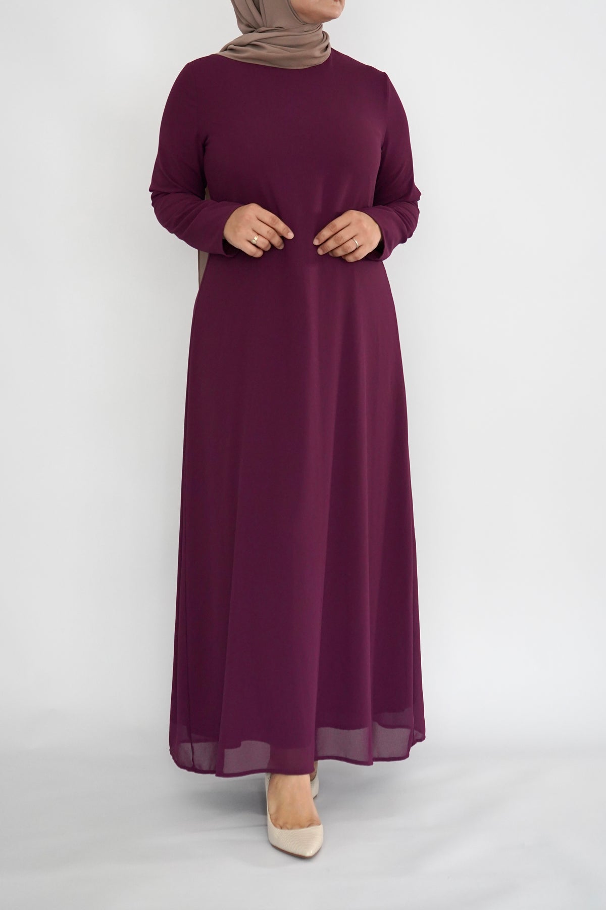 Two Piece Tiered Chiffon Abaya - Plum