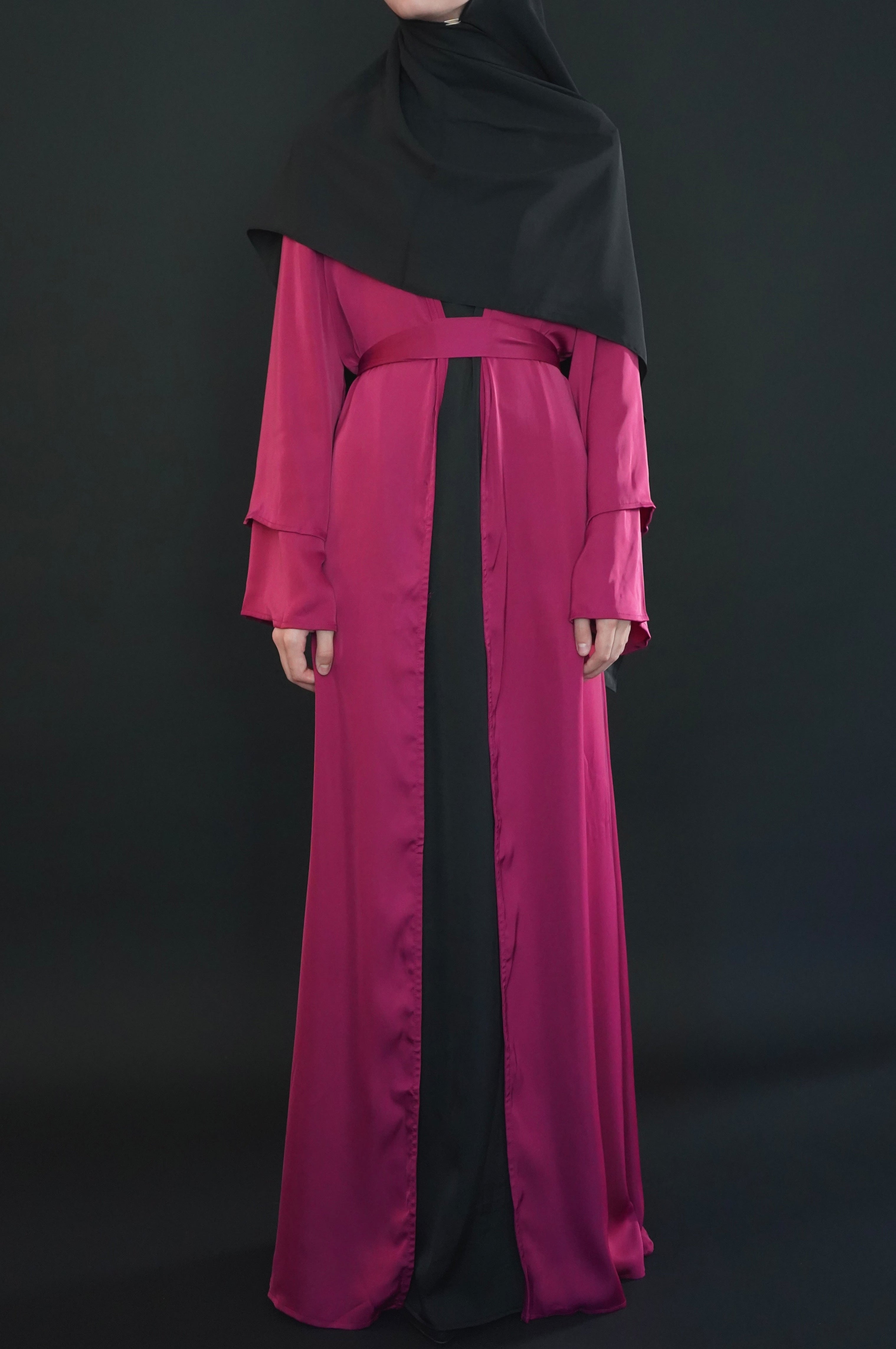 One Piece - Open Abaya - Deep Magenta