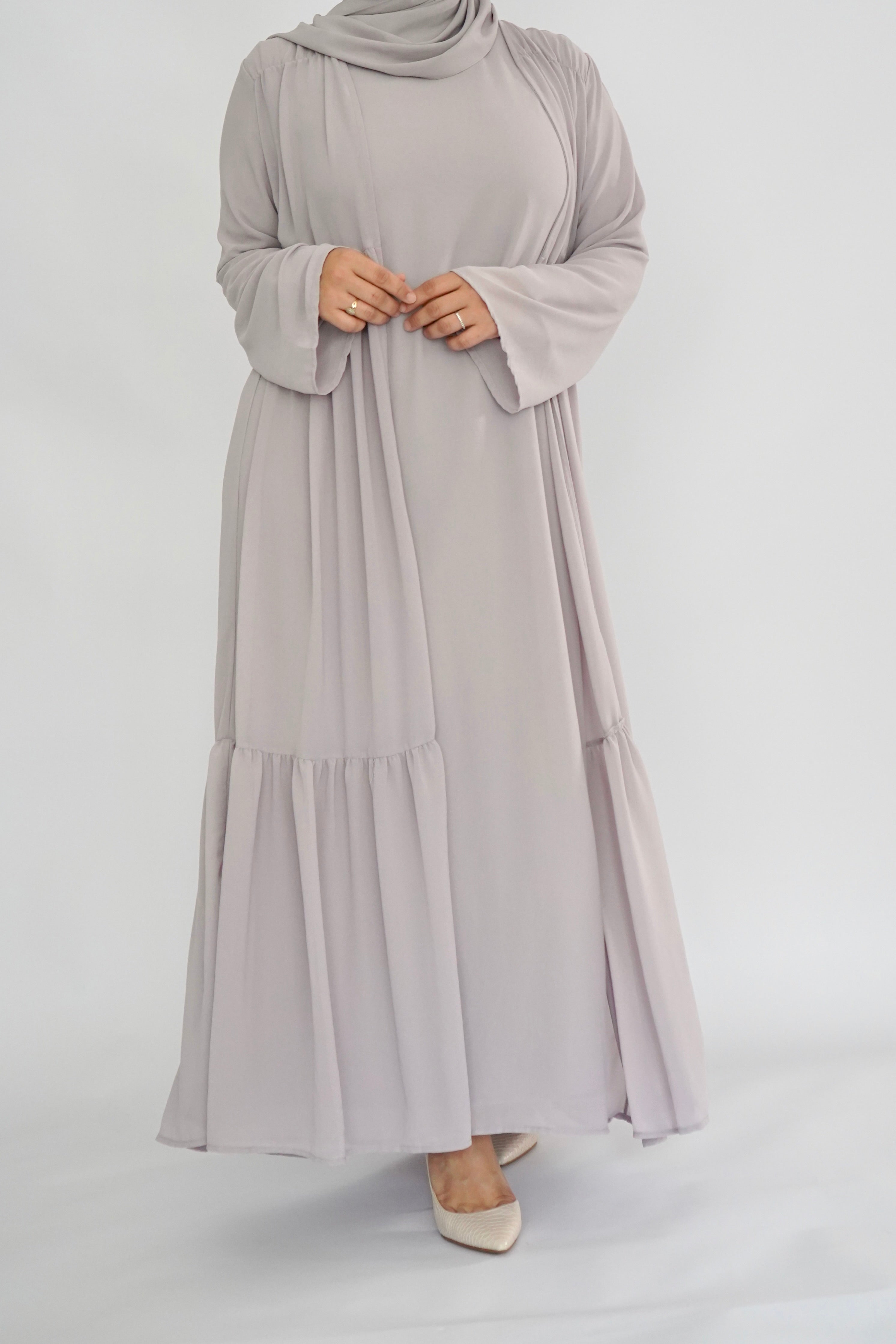 Two Piece Tiered Chiffon Abaya - Soft Lavender