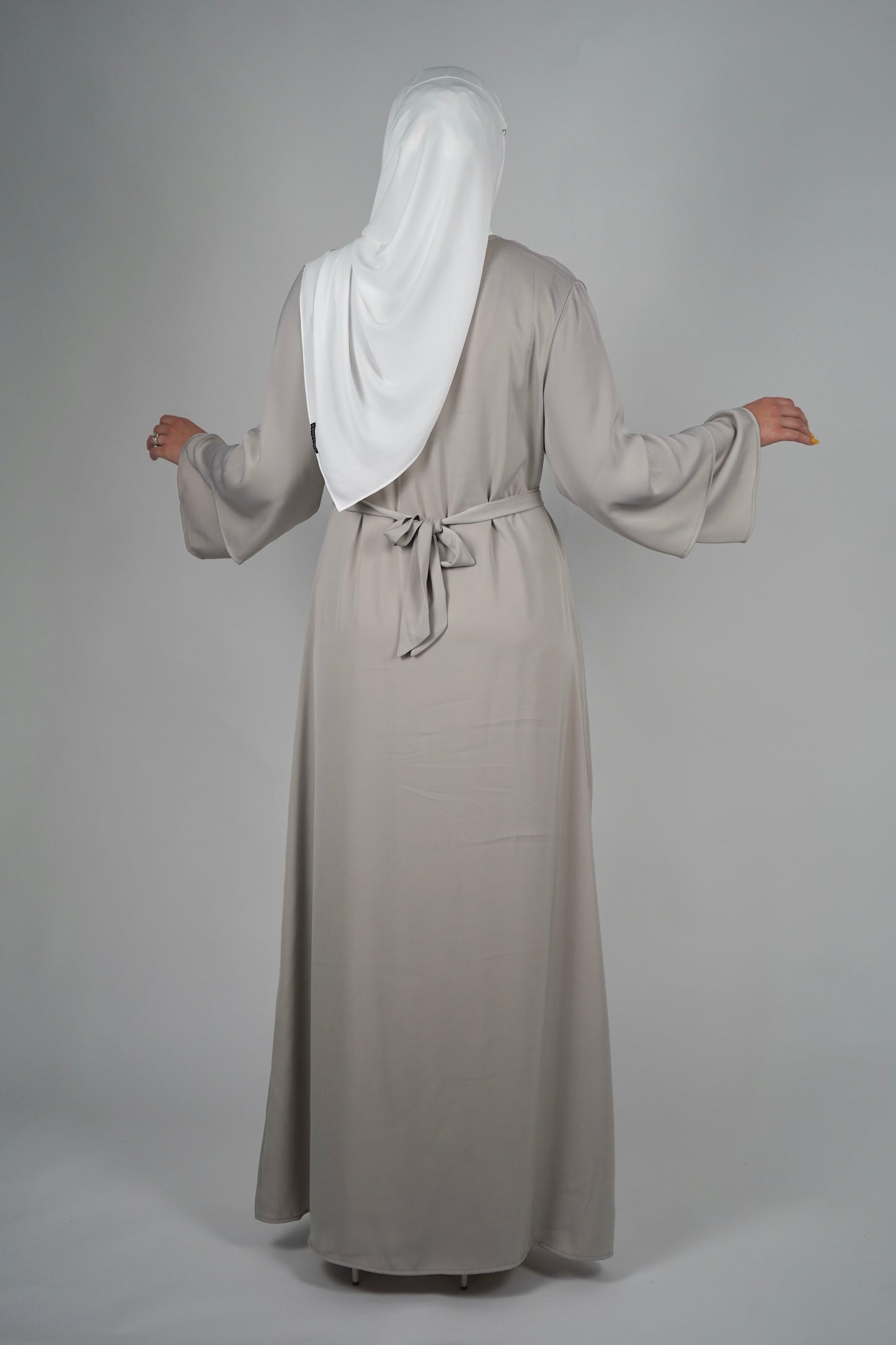 Two Piece Open Front Satin Abaya - Stone