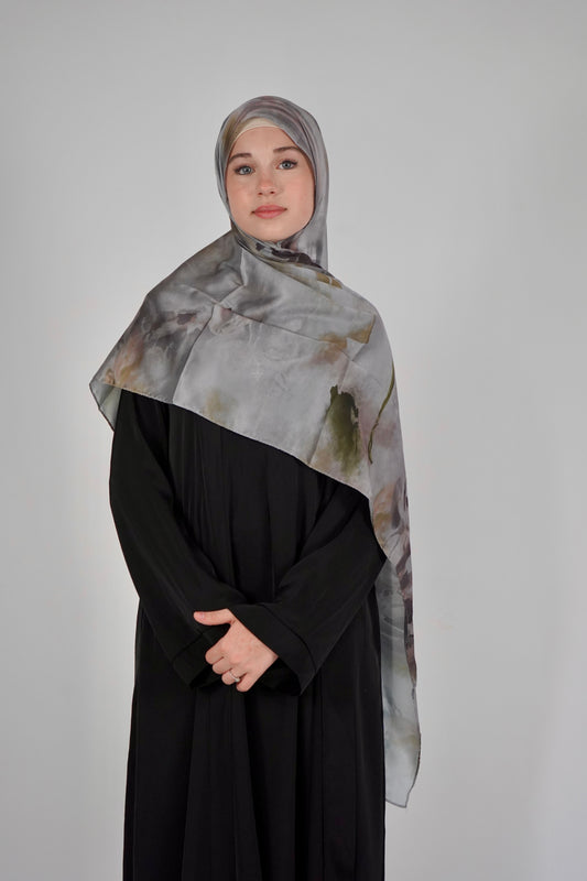 Printed Satin Hijab - Stone Fog