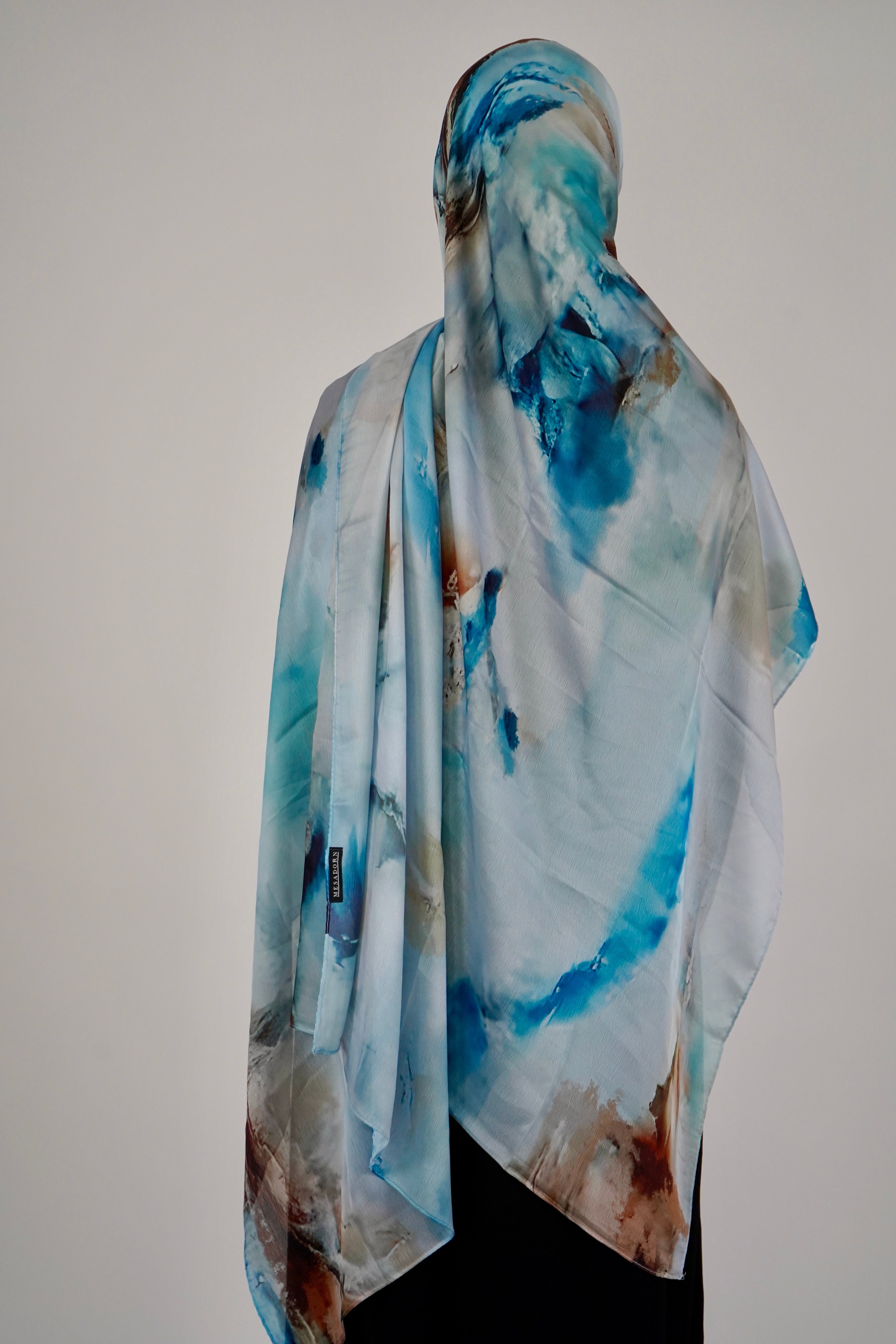 Print Satin Hijab - Rustic Ocean