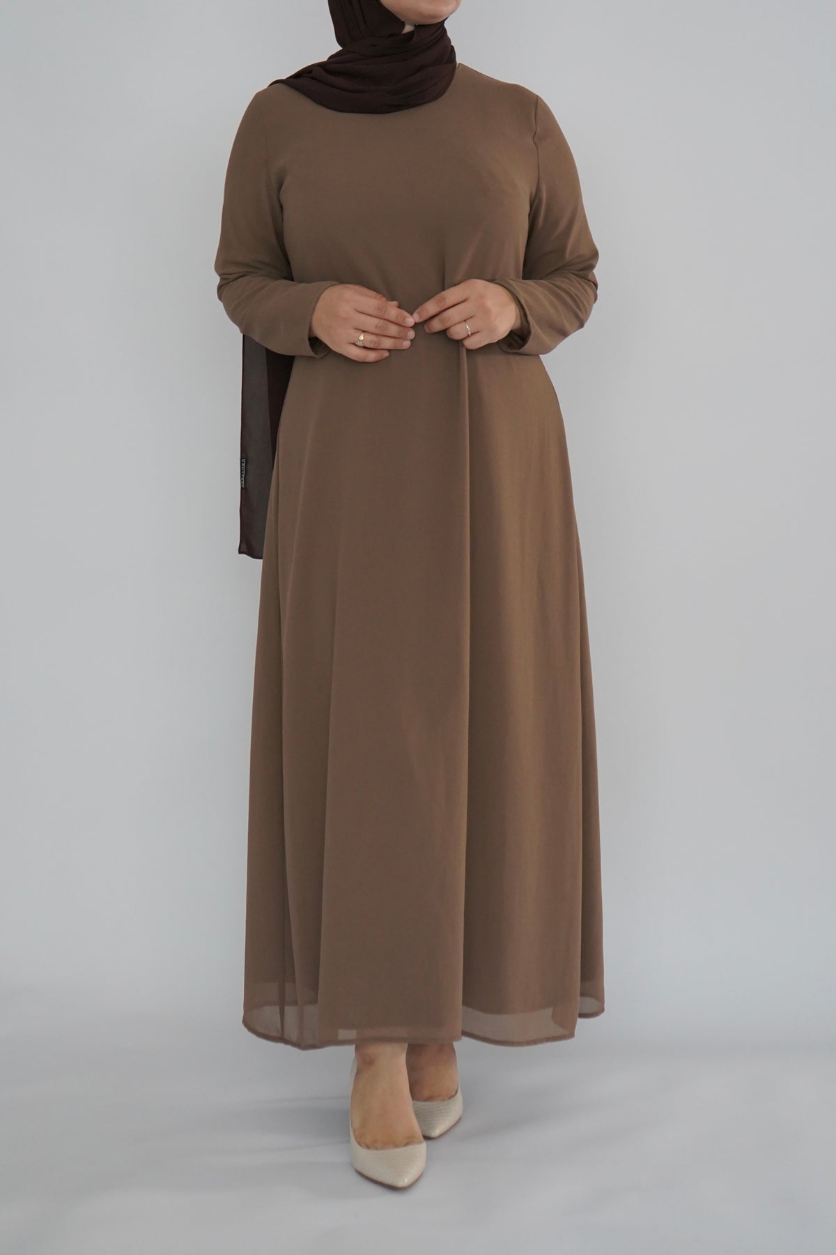 Two Piece Tiered Chiffon Abaya - Toffee