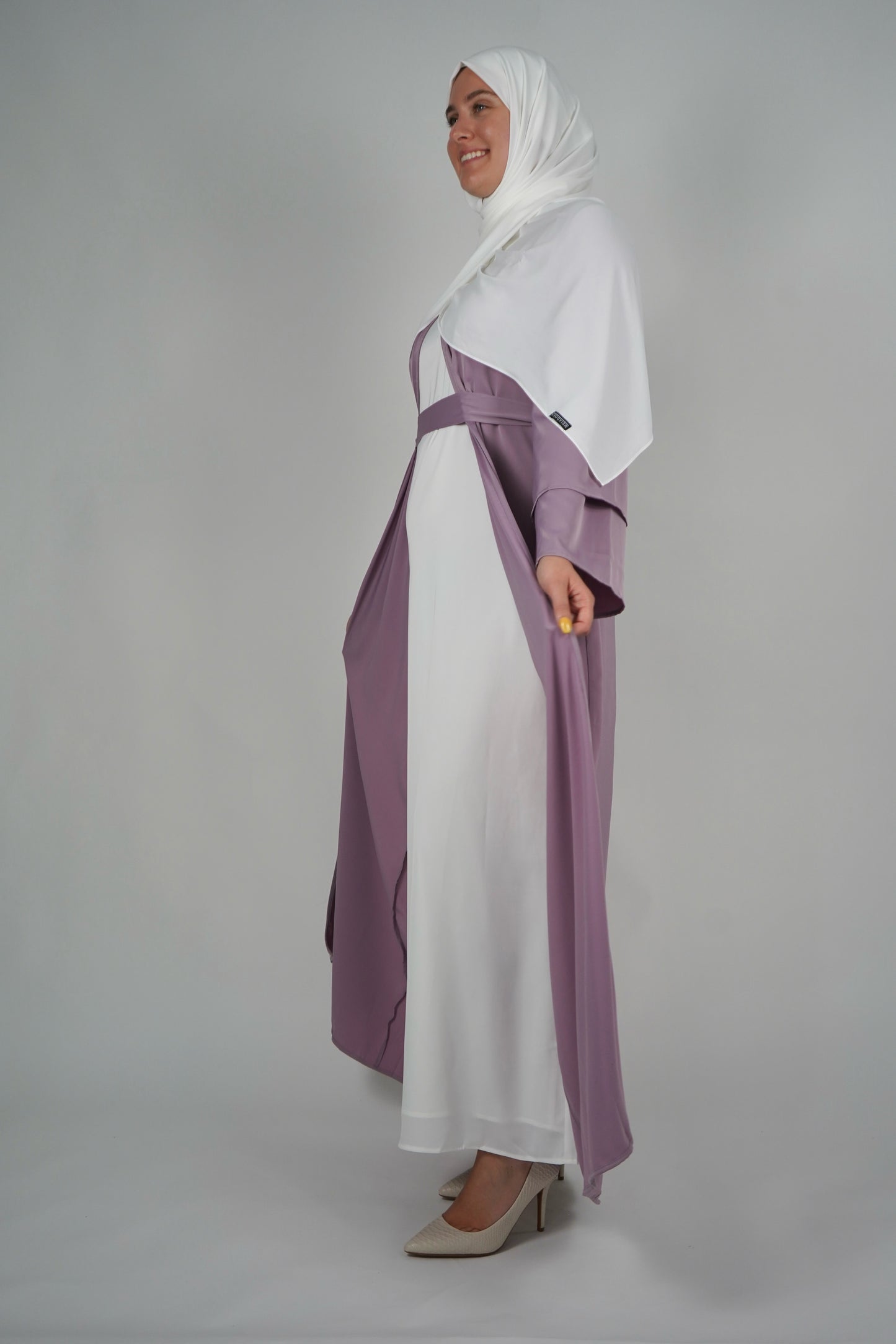 Two Piece Open Front Satin Abaya - Lilac