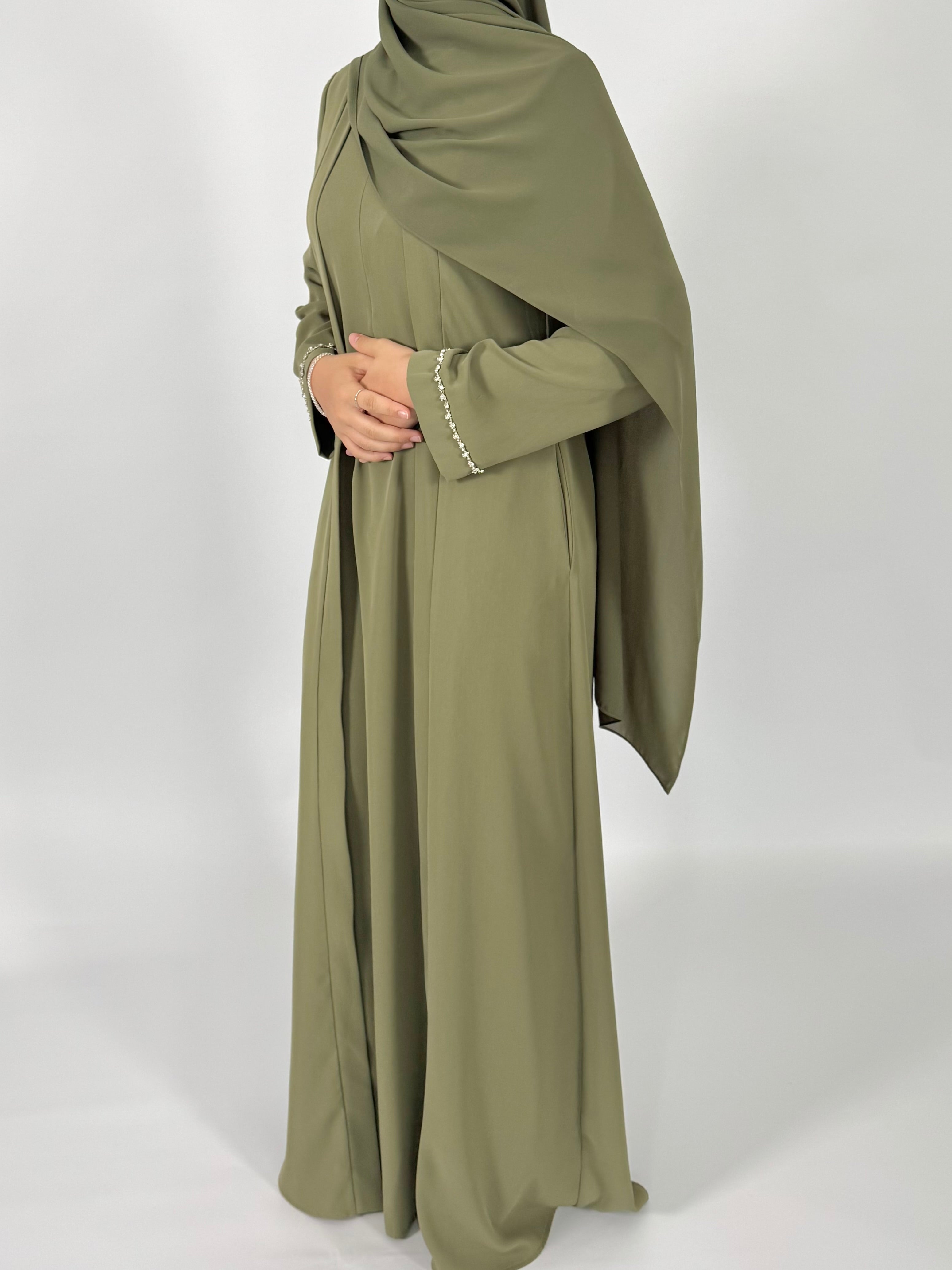 Front Fold Abaya - Olive Green
