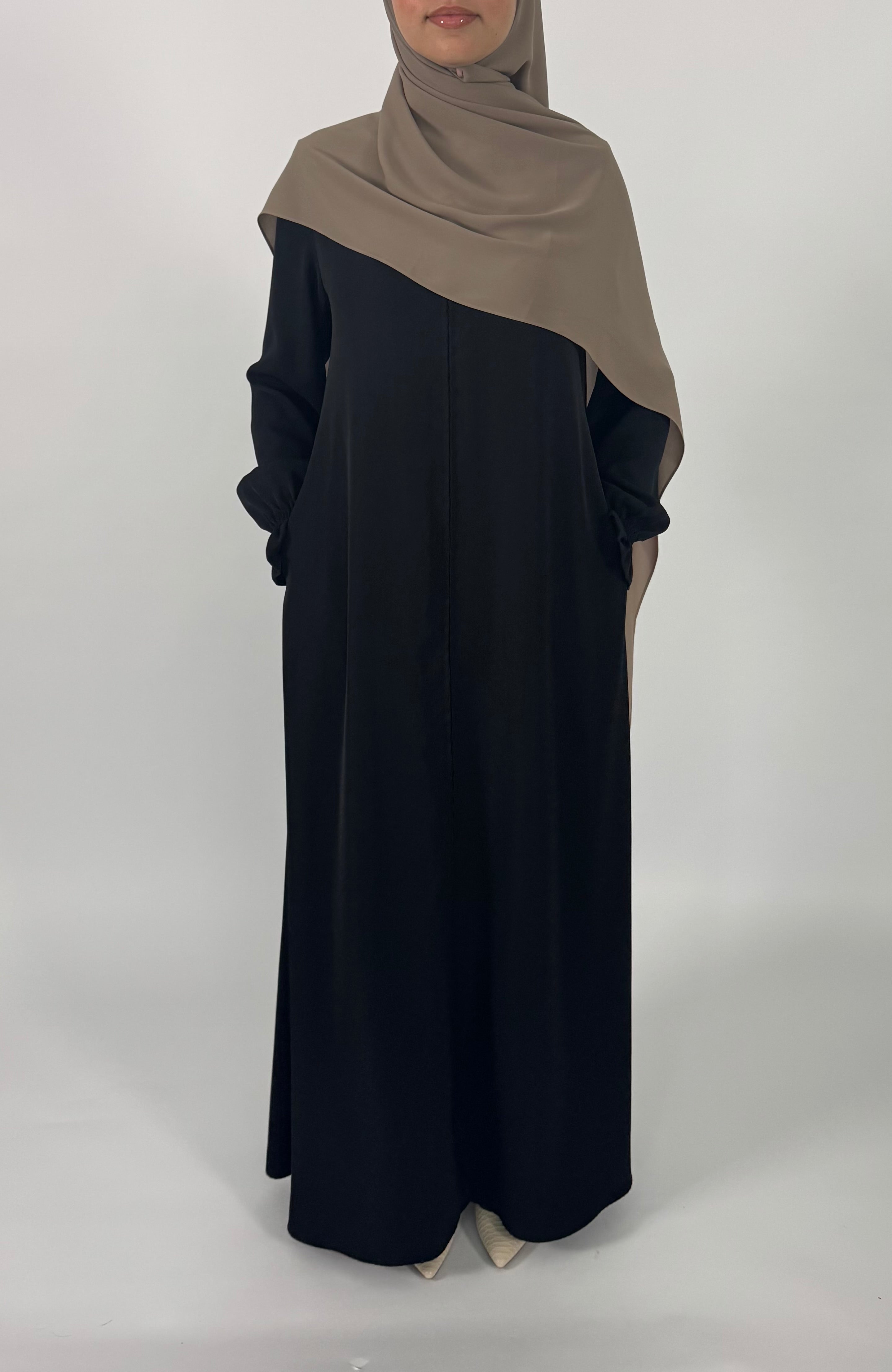 Zip Up Poet Sleeve Abaya - Black