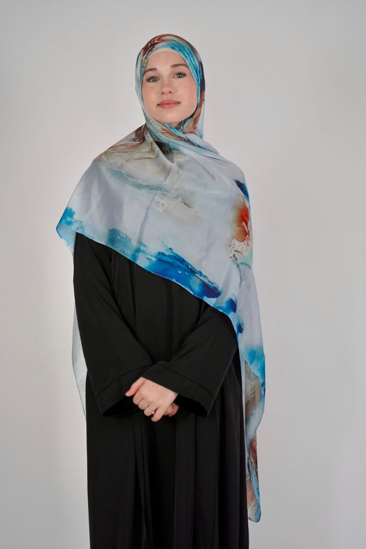 Printed Satin Hijab - Coastal Tide