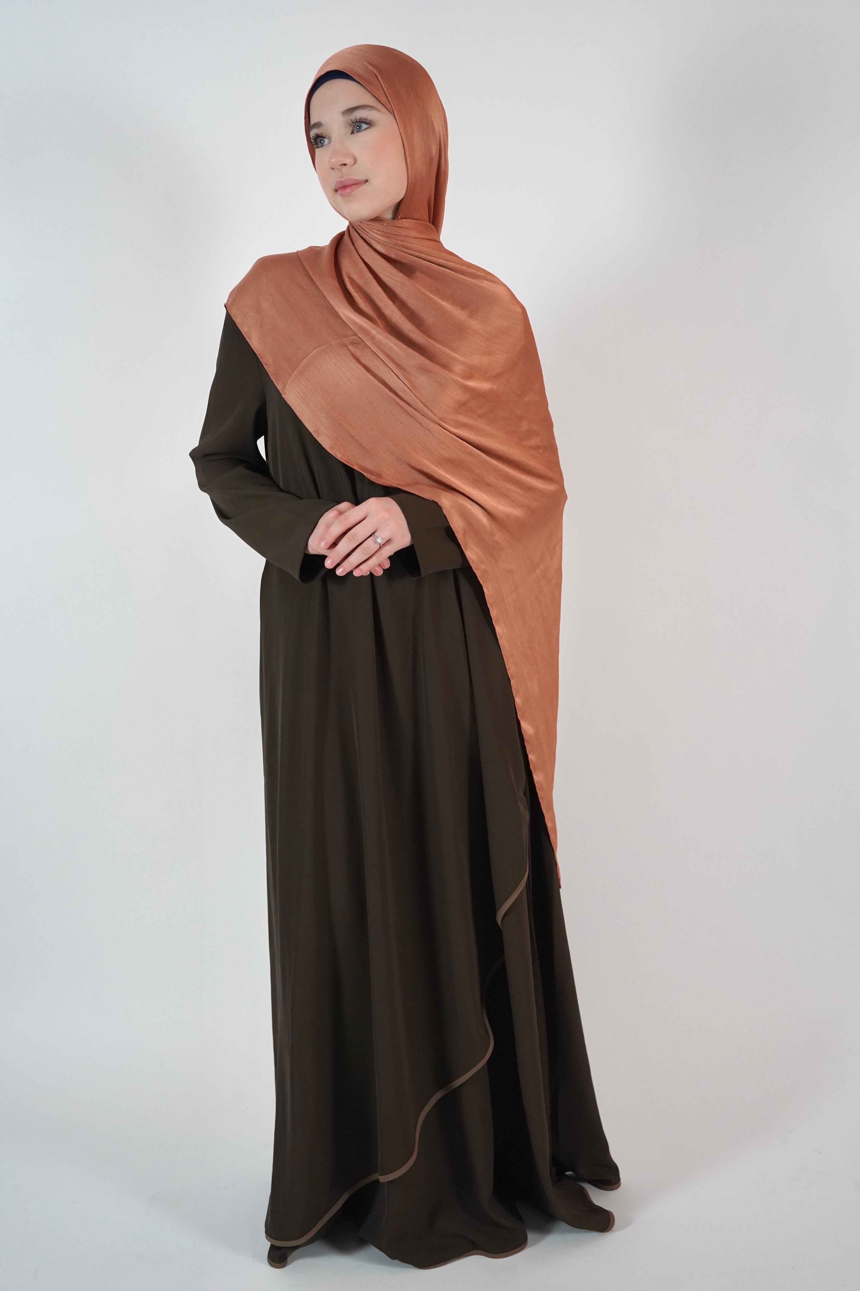 Elegant Front Zip up Abaya-Brown