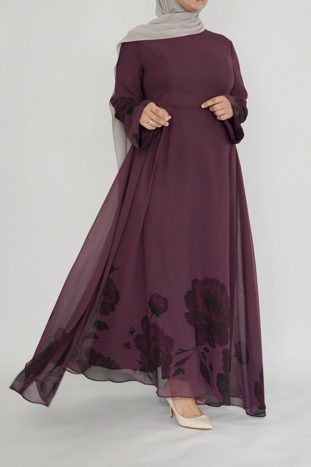 Plum Floral Print Dress - Chiffon
