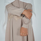 Kids Satin Abaya with Belt - Beige