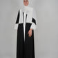 LUX Two Piece Open Front Embroidered Abaya - Black and White