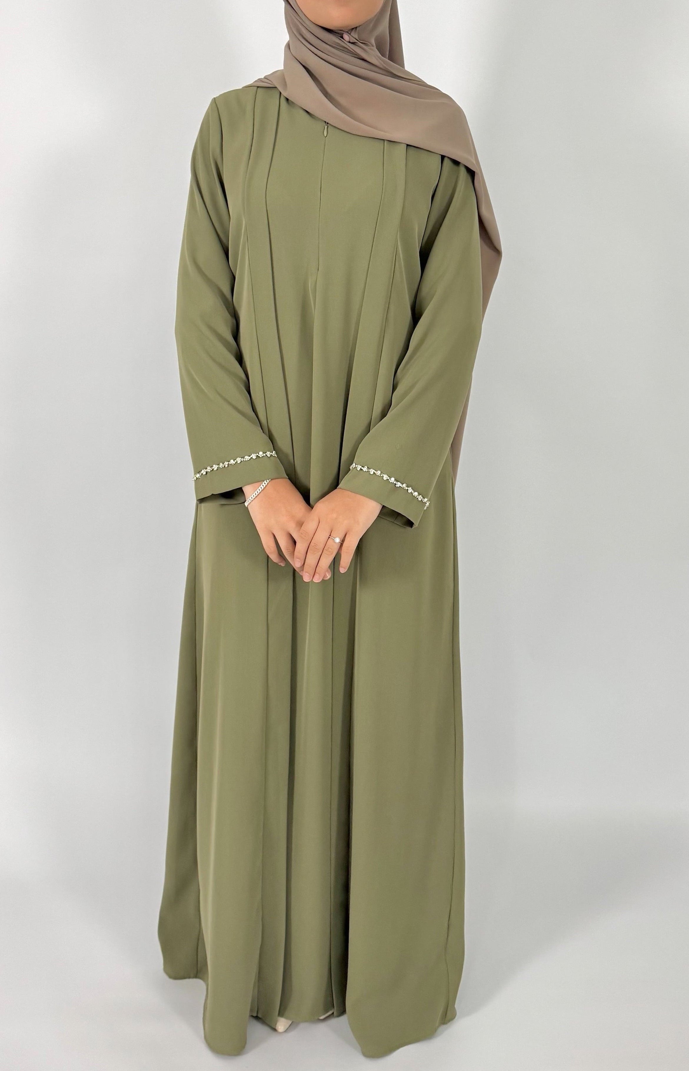 Front Fold Abaya - Olive Green