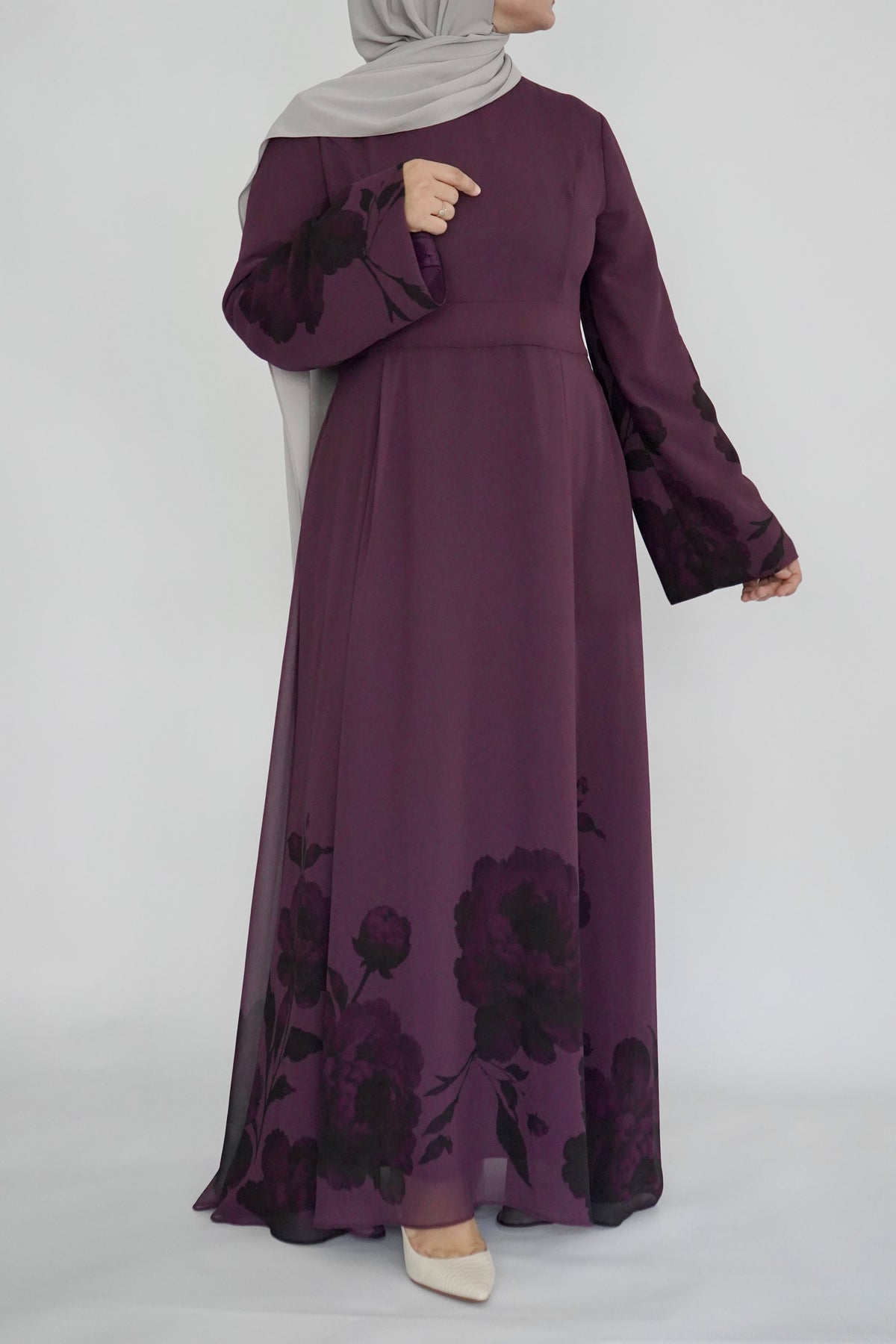Plum Floral Print Dress - Chiffon