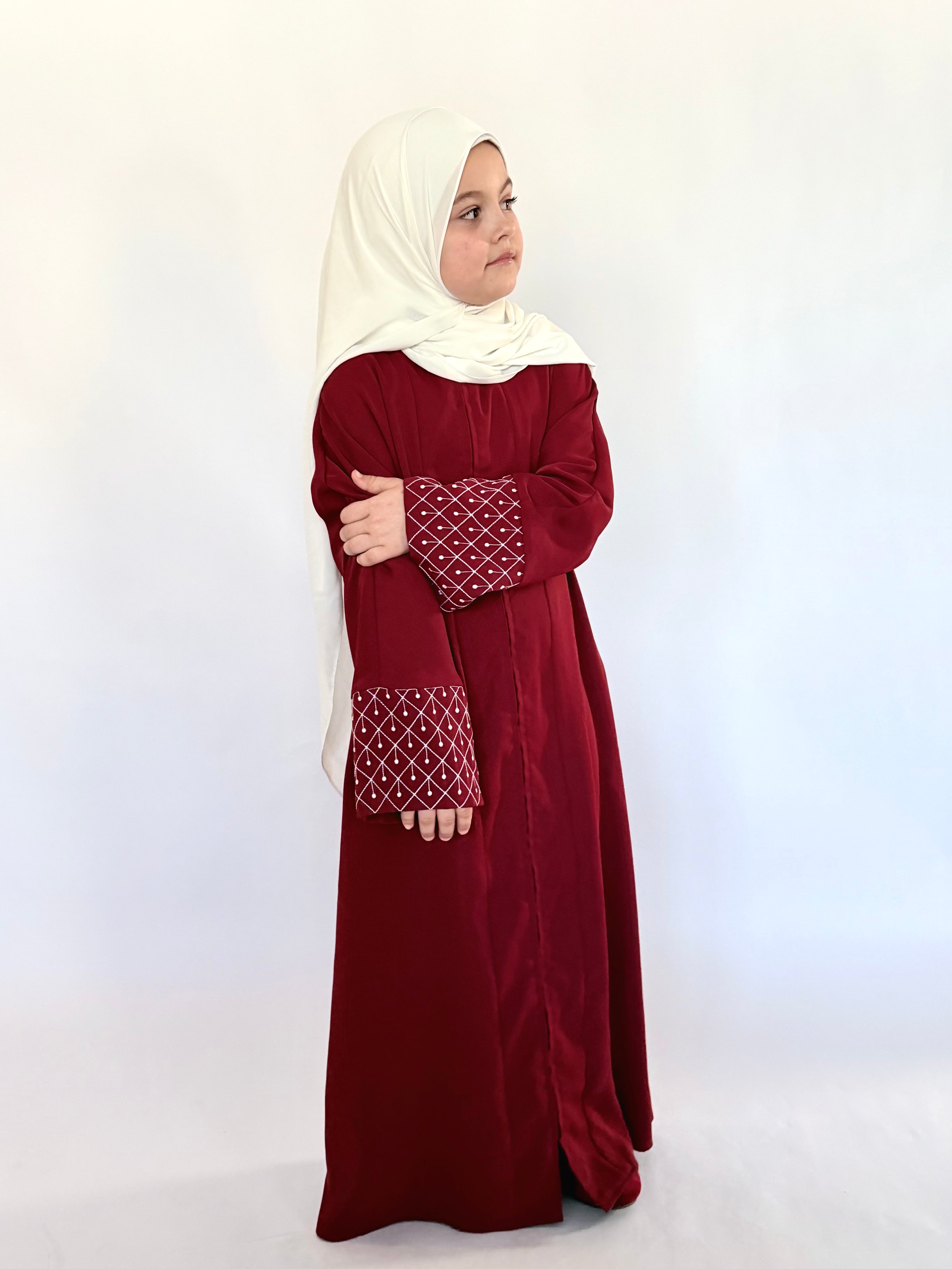 Kids Zip Up Abaya - Maroon